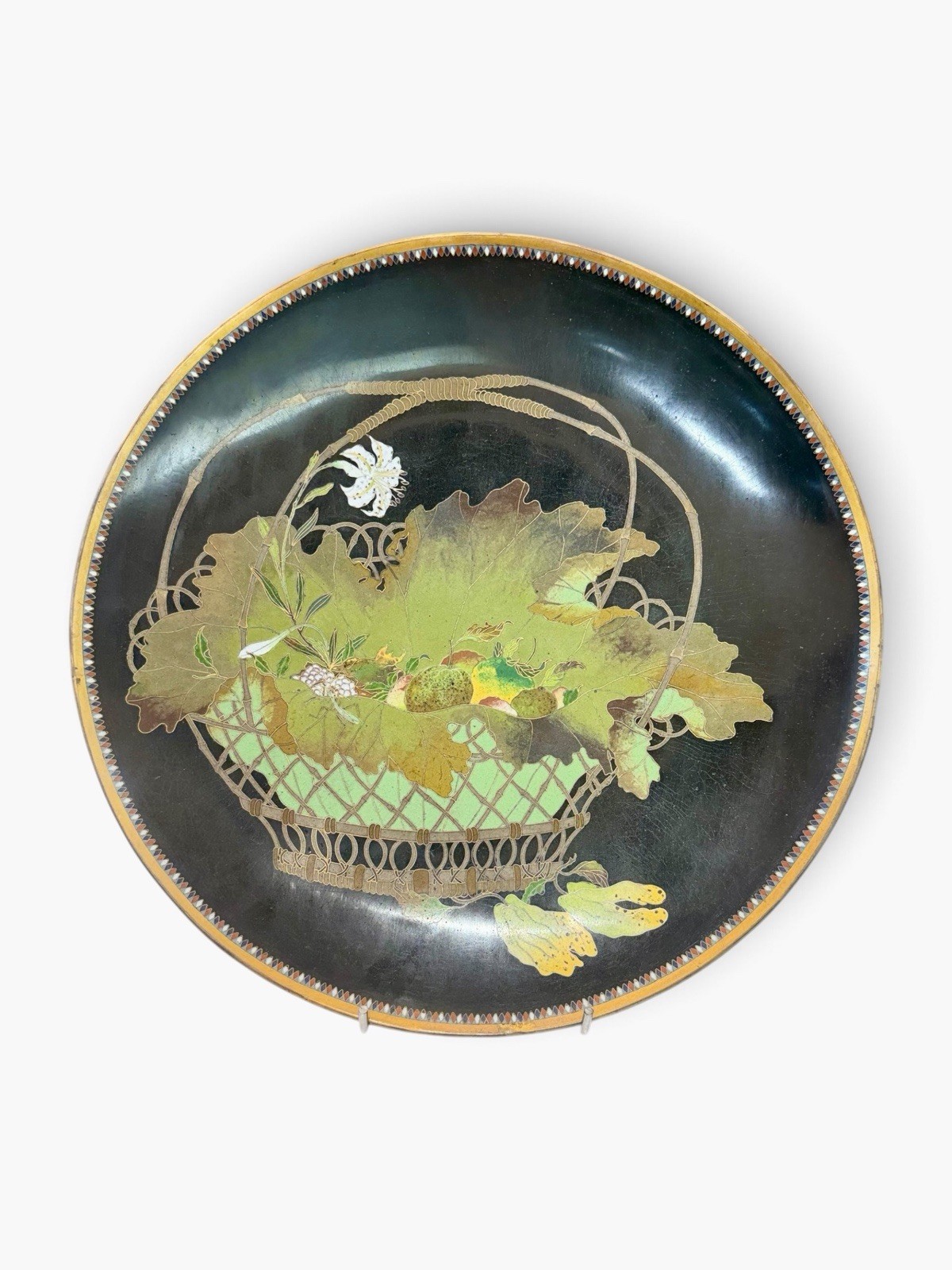 A Fine Japanese Gold-Wire Cloisonné Charger with Fruit & Mantis, Meiji Period