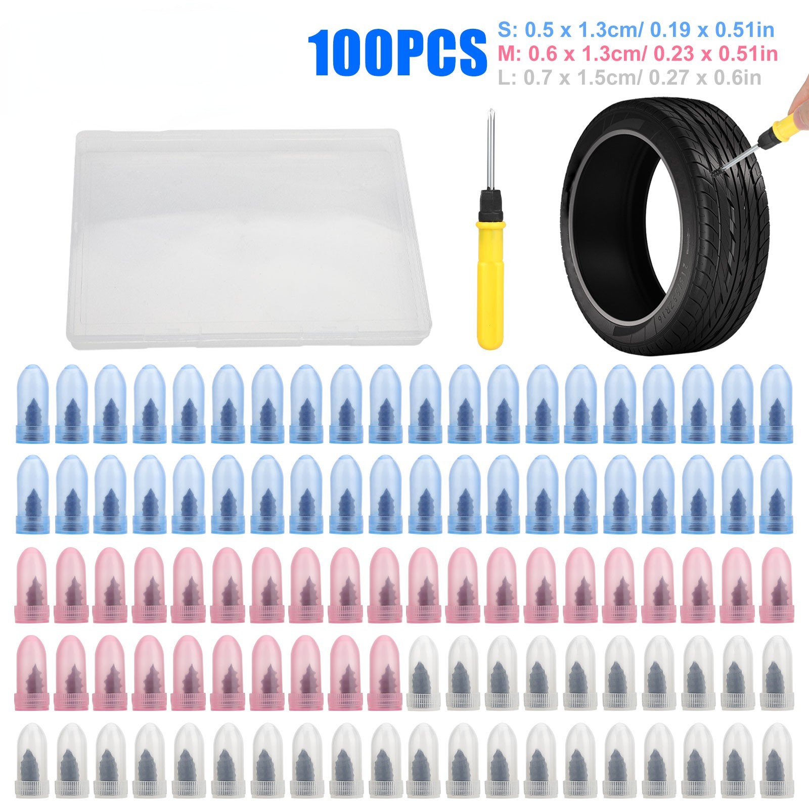 FOR 100Pcs Tire Repair Rubber Nails Puncture Screws Kit with Screwdriver FOR 100Pcs Tire Repair Rubber Nails Puncture Screws Kit with Screwdriver