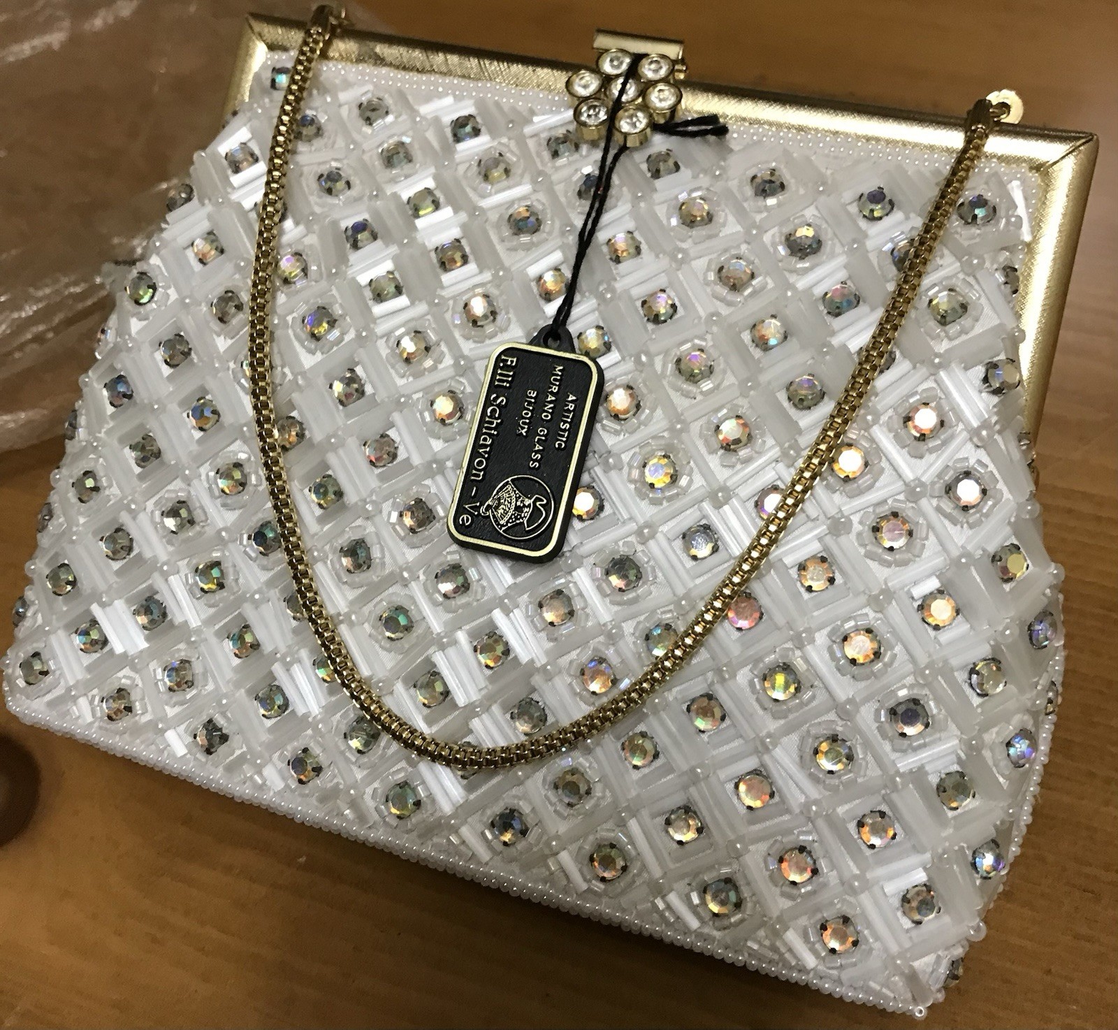VTG Pierre Mantoux Perla I Clutch NOS Beaded Murano Glass F.lli Schiavon AB 🇮🇹