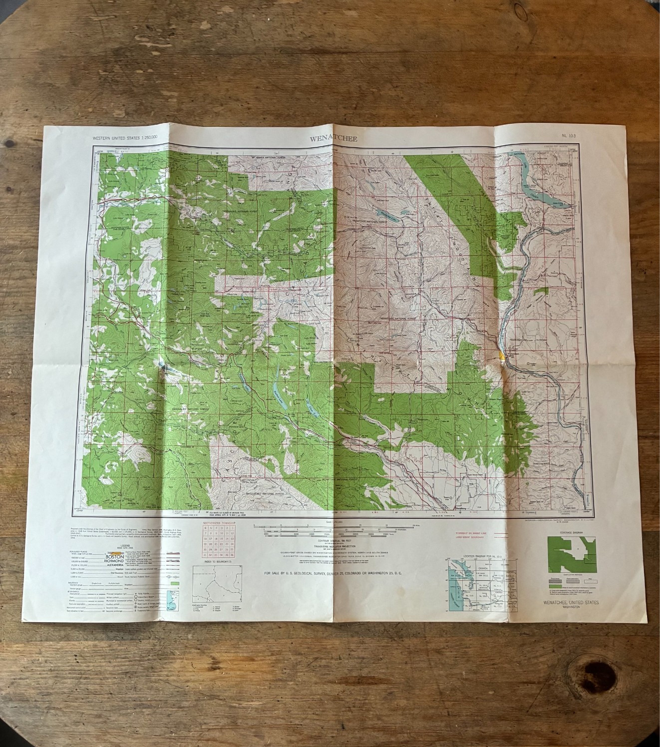 Vintage 1961 USGS Wenatchee Washington Map Cascades National Forest