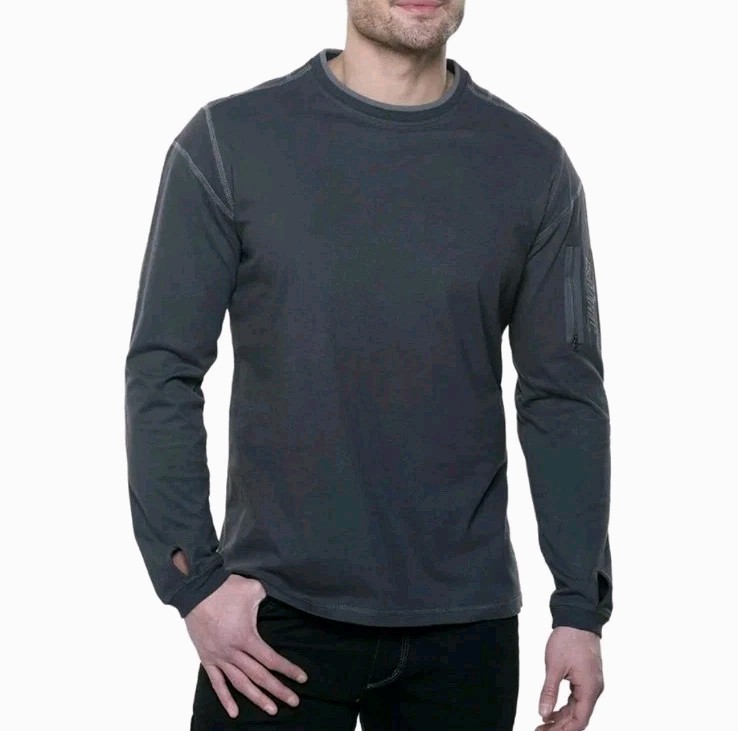 Kuhl Wildfibre Kommando Crew Shirt Carbon Men\'s Sz M Organic Cotton Thumbholes Kuhl Wildfibre Kommando Crew Shirt Carbon Men\'s Sz M Organic Cotton Thumbholes