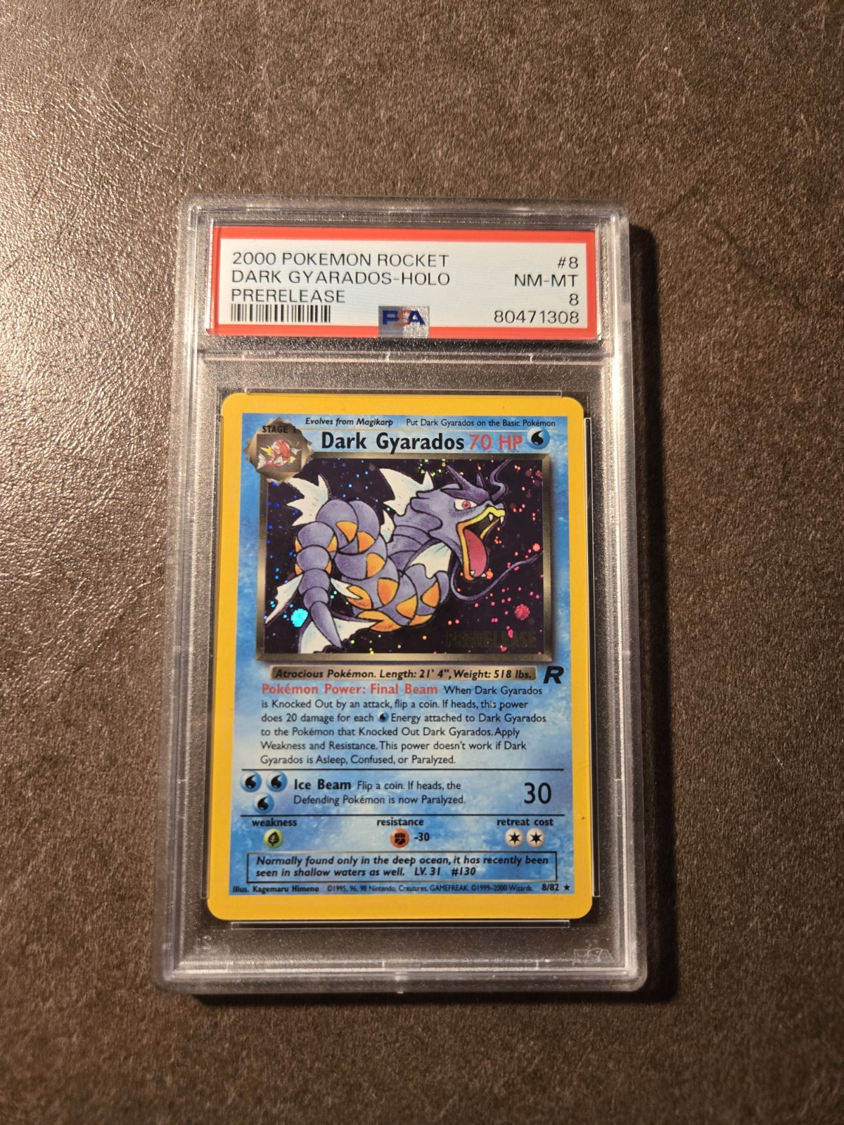 2000 Pokemon Rocket #8 Dark Gyarados Holo Prerelease PSA 8