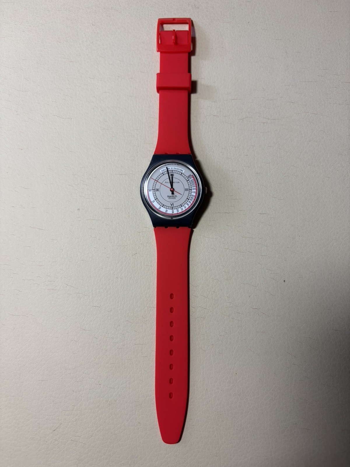 1987 Swatch Swiss Watch GA106 Pulsometer Vintage Watch Red Strap