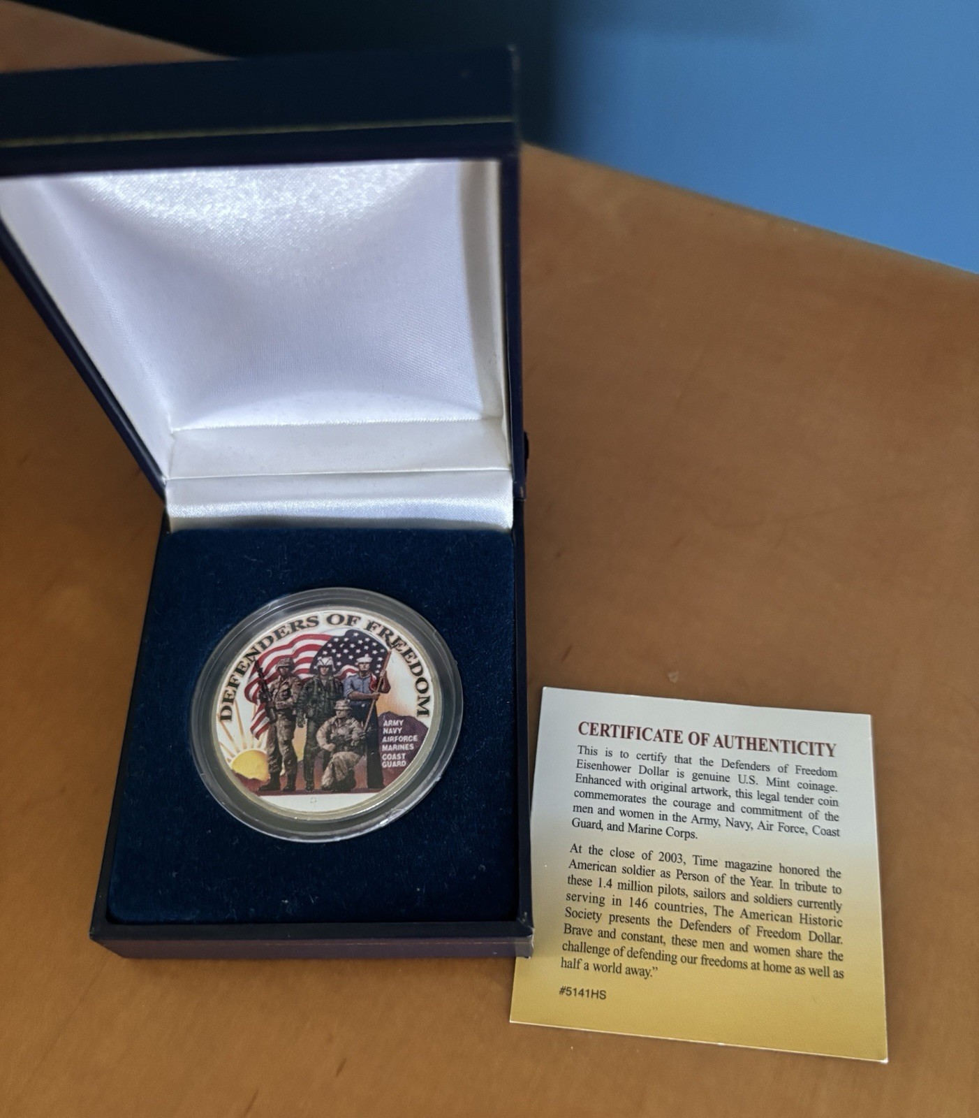 70's Defenders of Freedom Colorized Eisenhower Dollar Coin Box COA Excellent