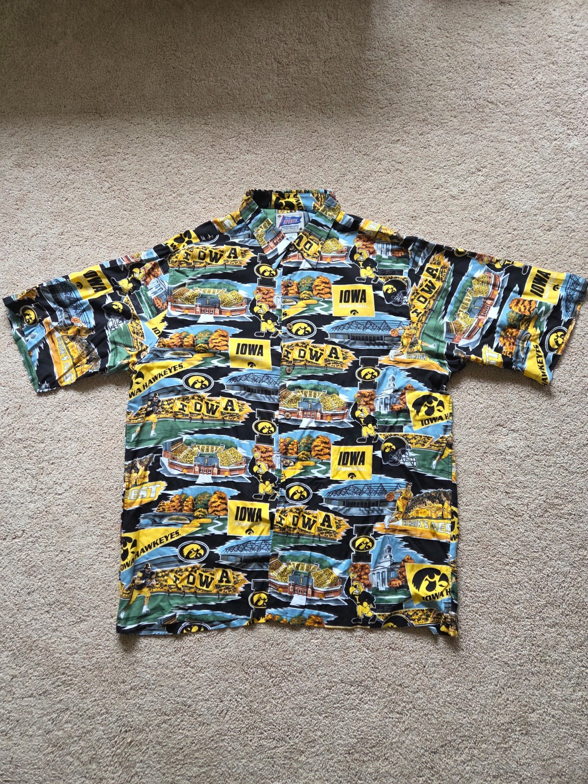 Reyn Spooner Iowa Hawkeyes short sleeve button down shirt 100% rayon XL vintage