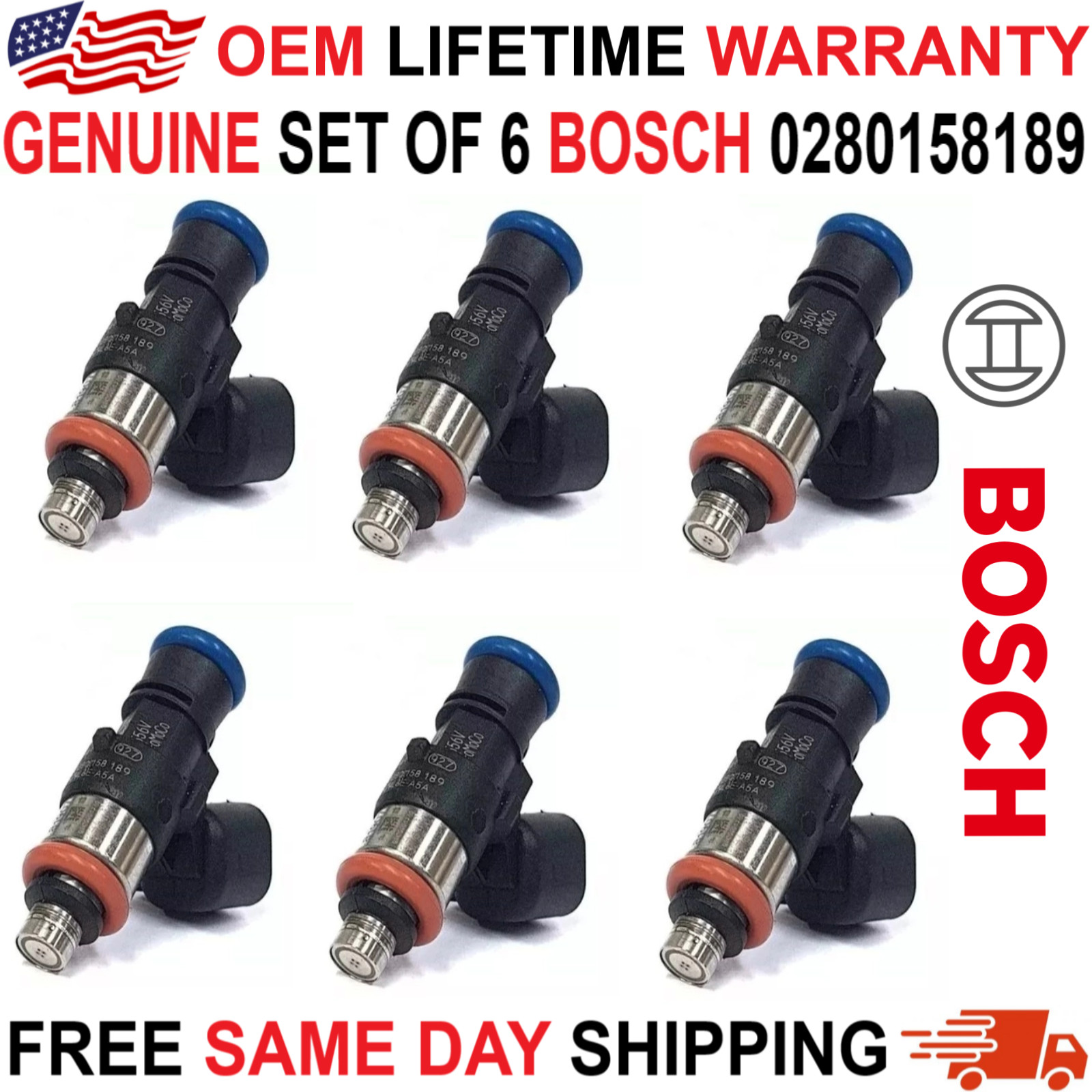 OEM BOSCH x6 Fuel Injectors for 2009-2012 Mercury Mazda Ford 3.0L V6 #0280158189