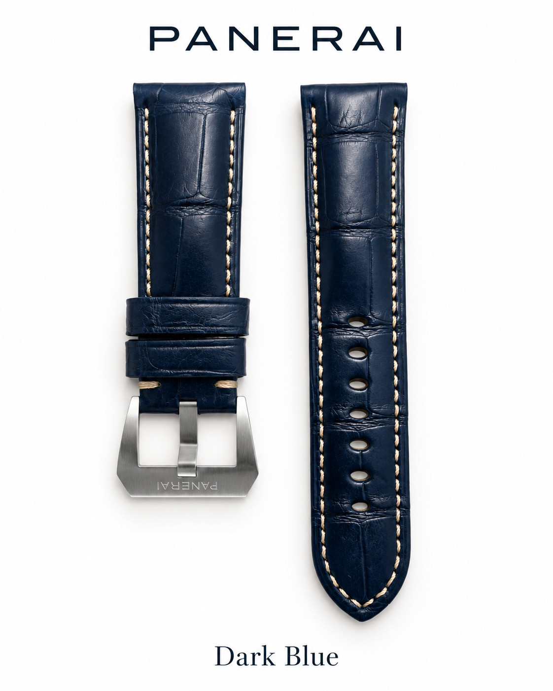 Panerai Dark Blue Alligator Strap White Stitch 24mm/22mm with Buckle MXE0GD3P Panerai Dark Blue Alligator Strap White Stitch 24mm/22mm with Buckle MXE0GD3P