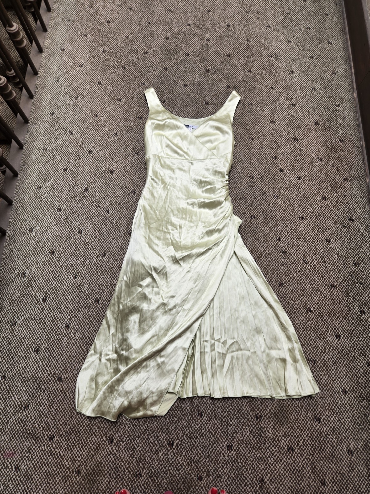 Vintage Walter Ma Y2k Silk Satin Mint Green Assymetrical Pleated Dress sz 38 XS Vintage Walter Ma Y2k Silk Satin Mint Green Assymetrical Pleated Dress sz 38 XS