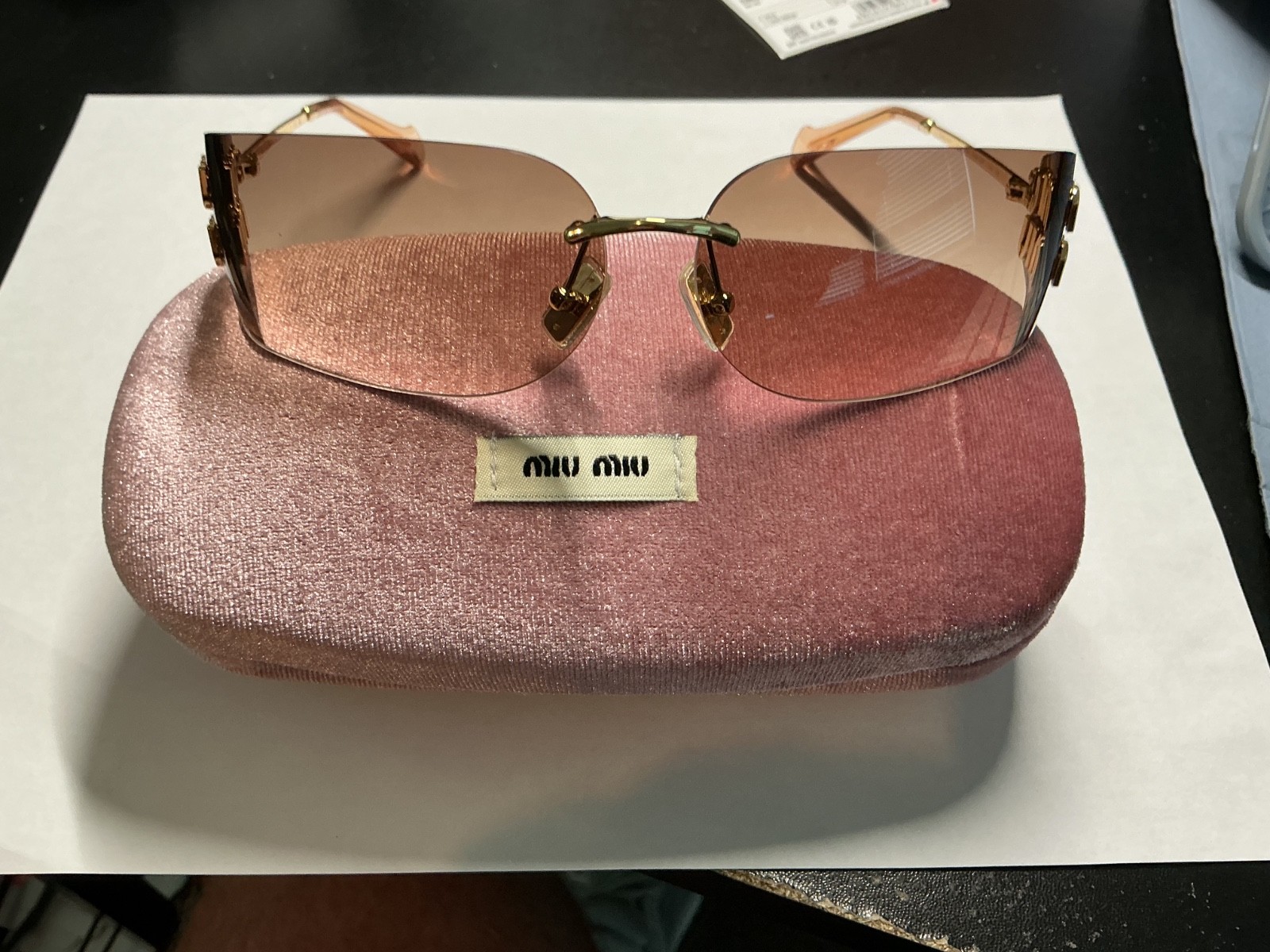 Miu Miu MU A51S 5AK20P Rimless Sunglasses Gold Rose Gradient Crystal Women NEW