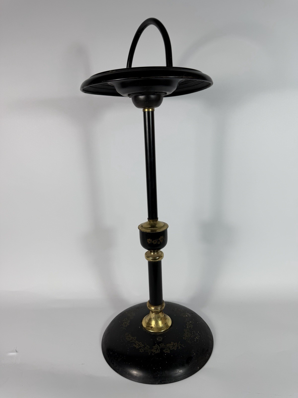 Art Deco Floor Smoking Stand Black Gold Ivy Metal Ashtray Holder 1930s