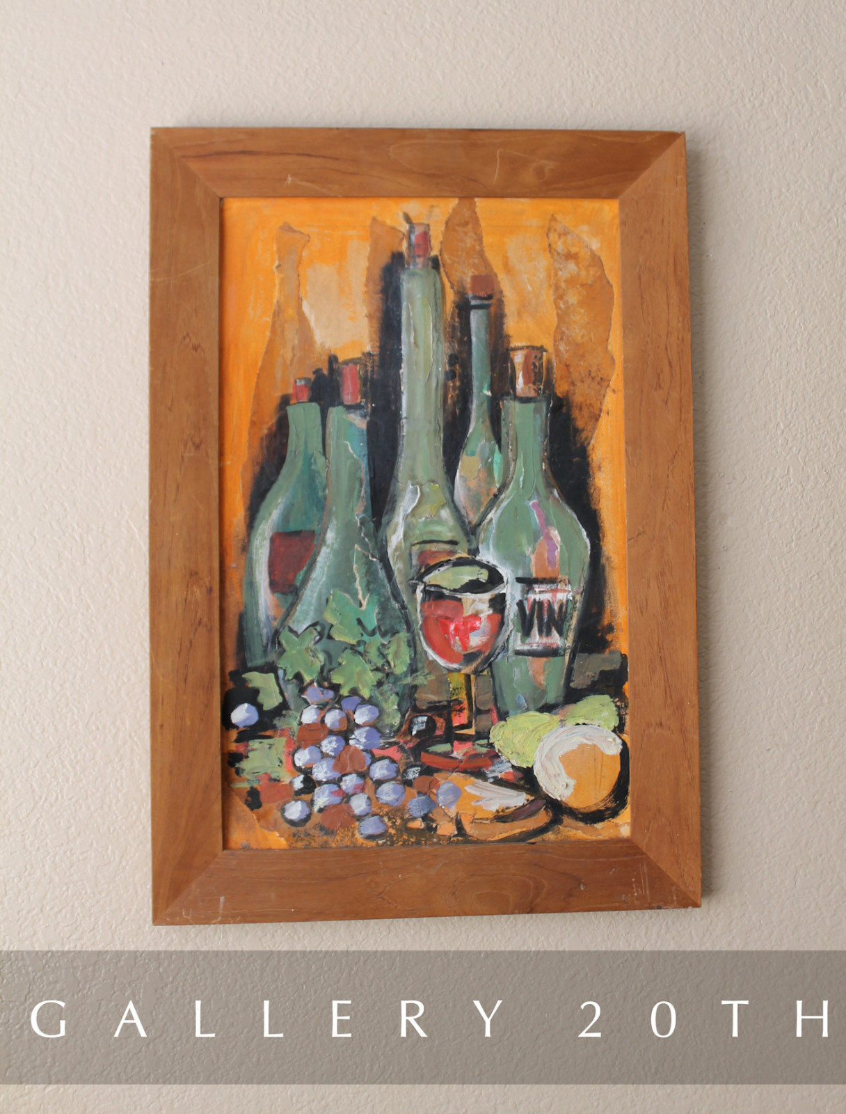 SUPERB MID CENTURY MODERN ORIG OIL STILL LIFE PAINTING 60S ART BOTTLES VINO VTG