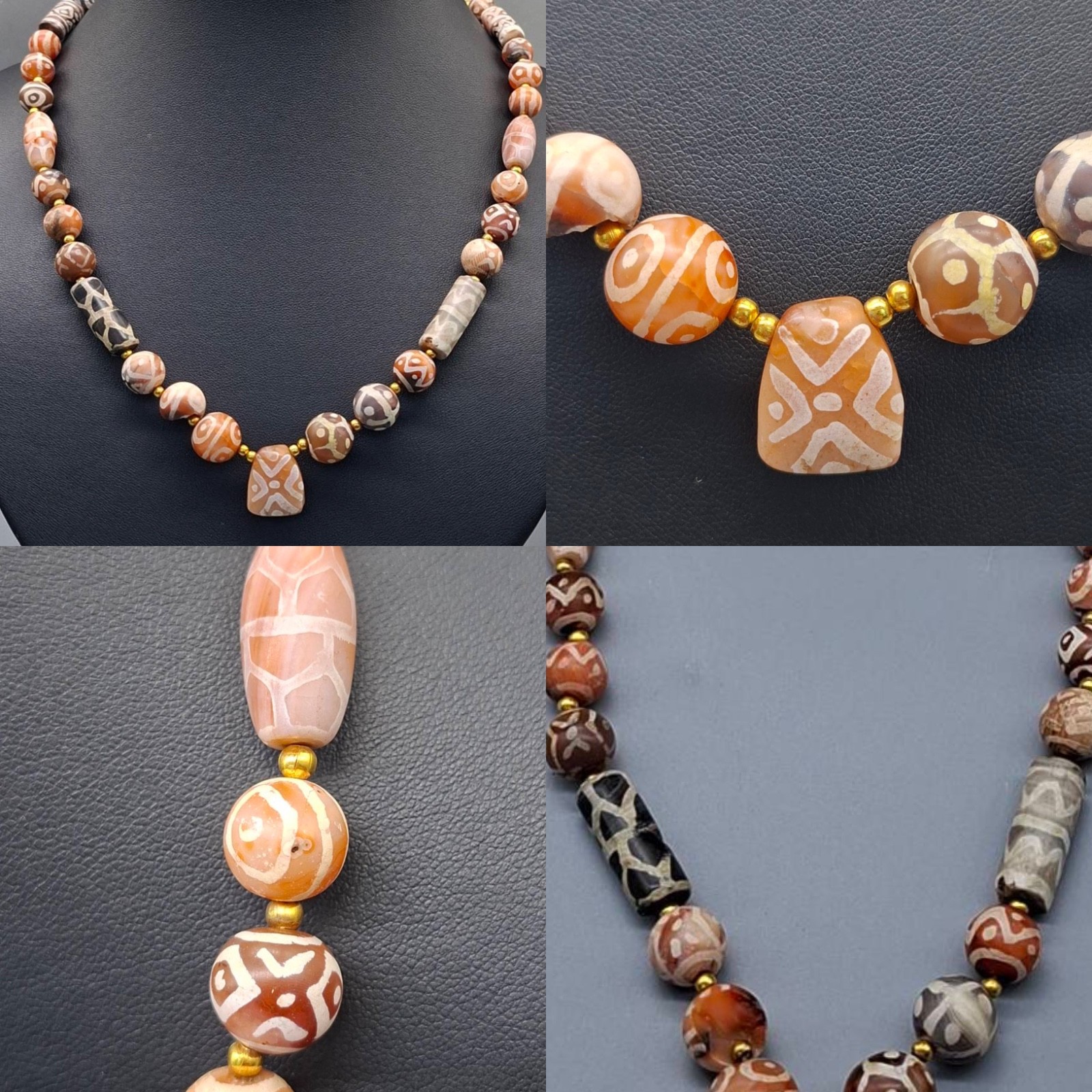 Beautiful Old Tibtean antique etched carnelian agate beaded necklace Beautiful Old Tibtean antique etched carnelian agate beaded necklace