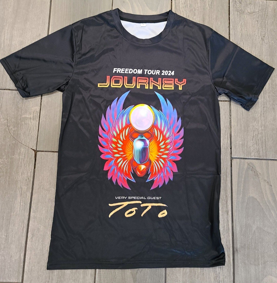 Journey Freedom Tour 2024 Toto Black Graphic Crew Neck T-Shirt Short Sleeve S