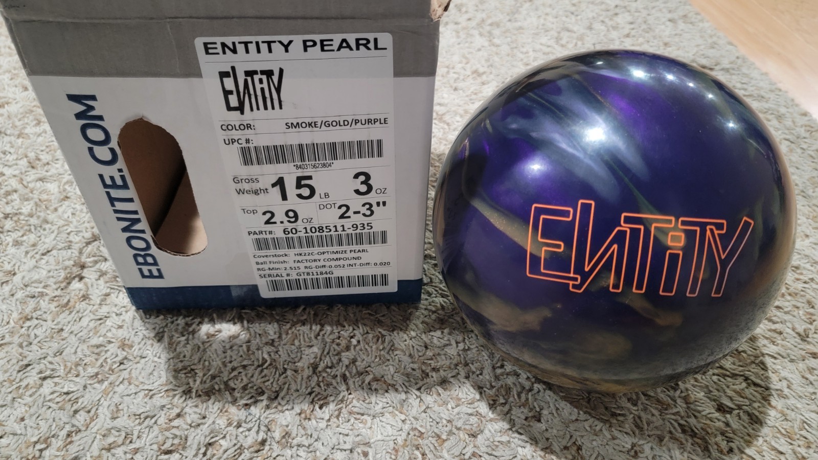 Ebonite Entity Pearl Bowling Ball 1st Quality | 15 Pounds | 2-3\ Ebonite Entity Pearl Bowling Ball 1st Quality | 15 Pounds | 2-3\