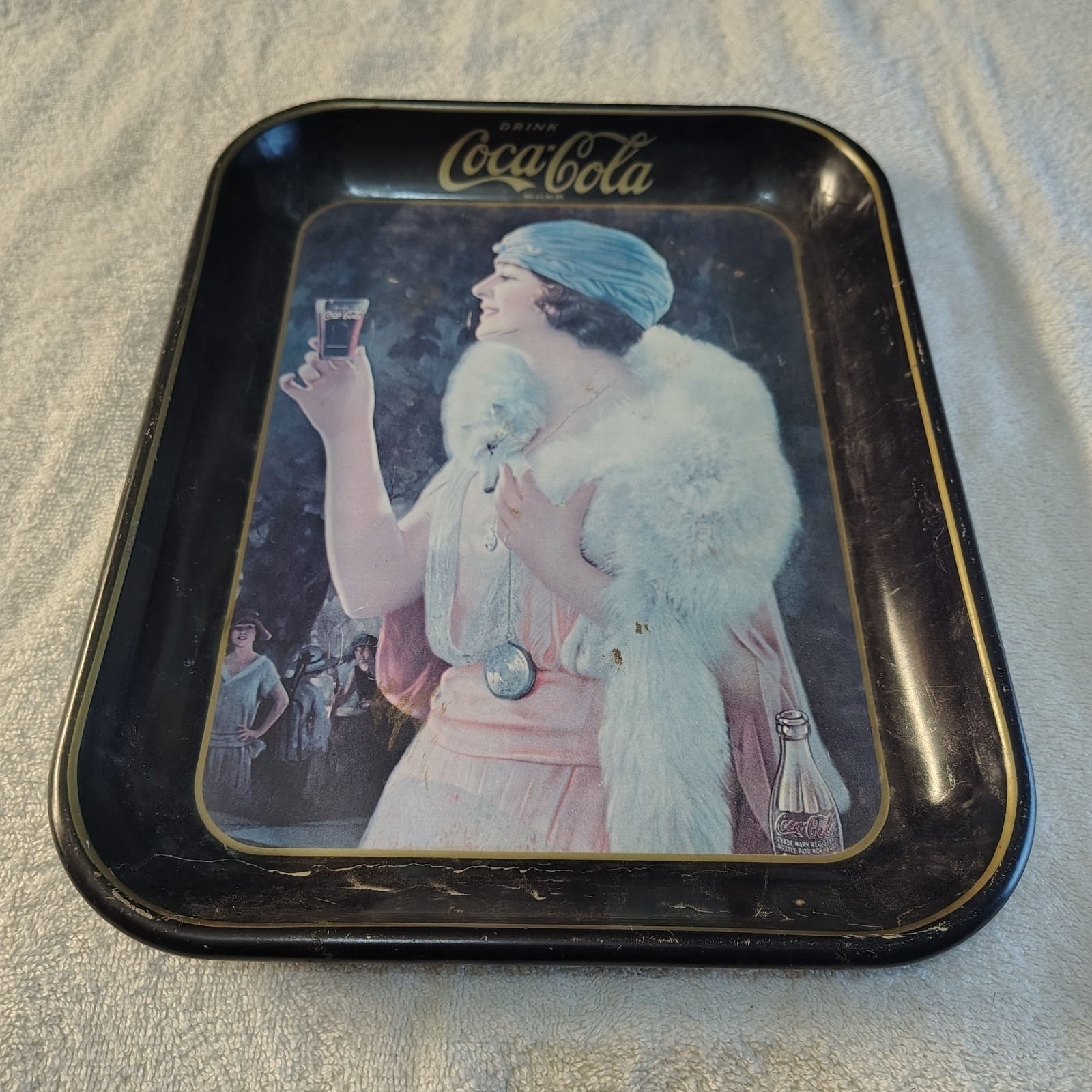 Vintage 1973 Coca Cola Metal Tray ~ 1920's Flapper Girl Advertisement Tin ~ Used Vintage 1973 Coca Cola Metal Tray ~ 1920's Flapper Girl Advertisement Tin ~ Used