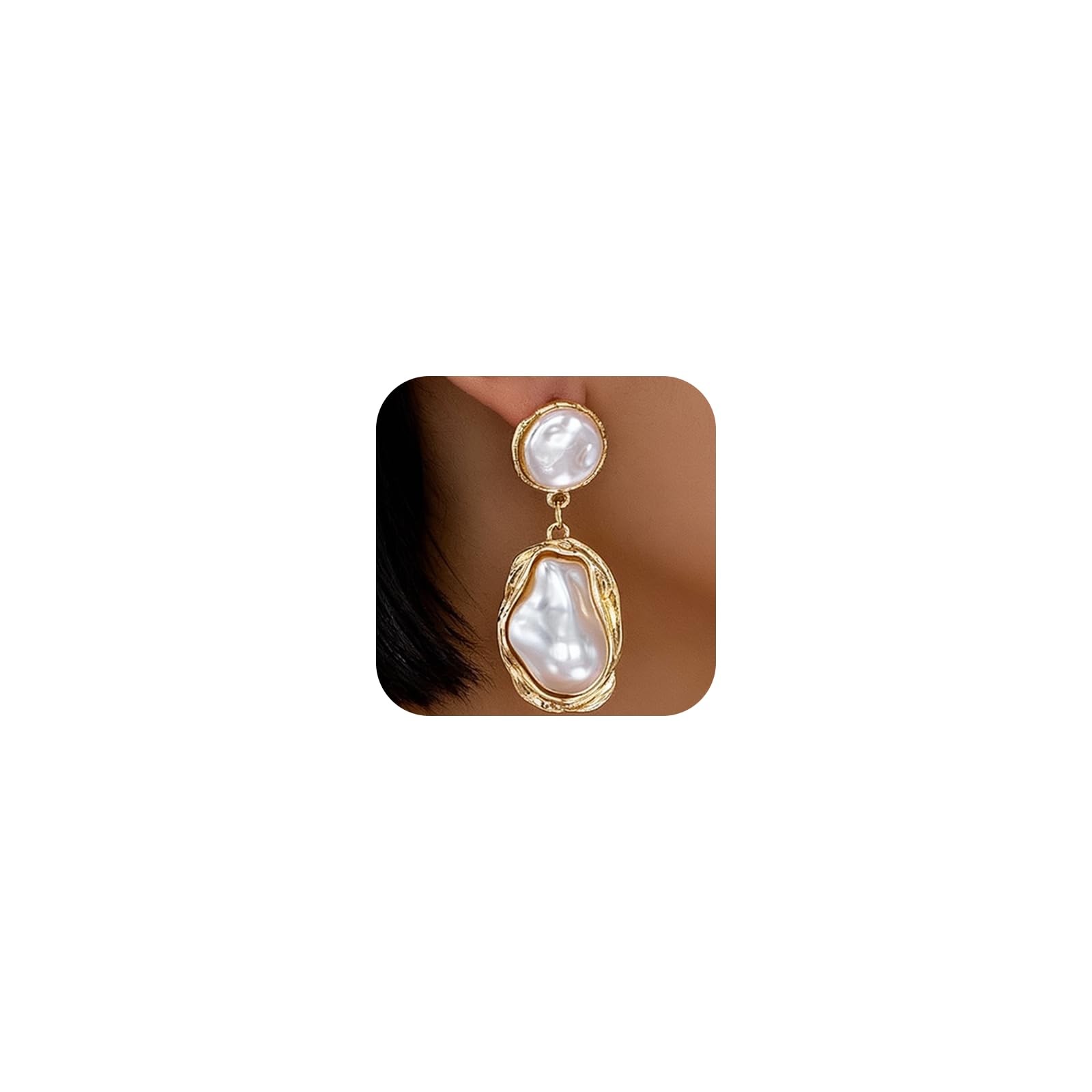 Baroque Pearl Dangle Earrings for Women Dainty Vintage Irregular gold B