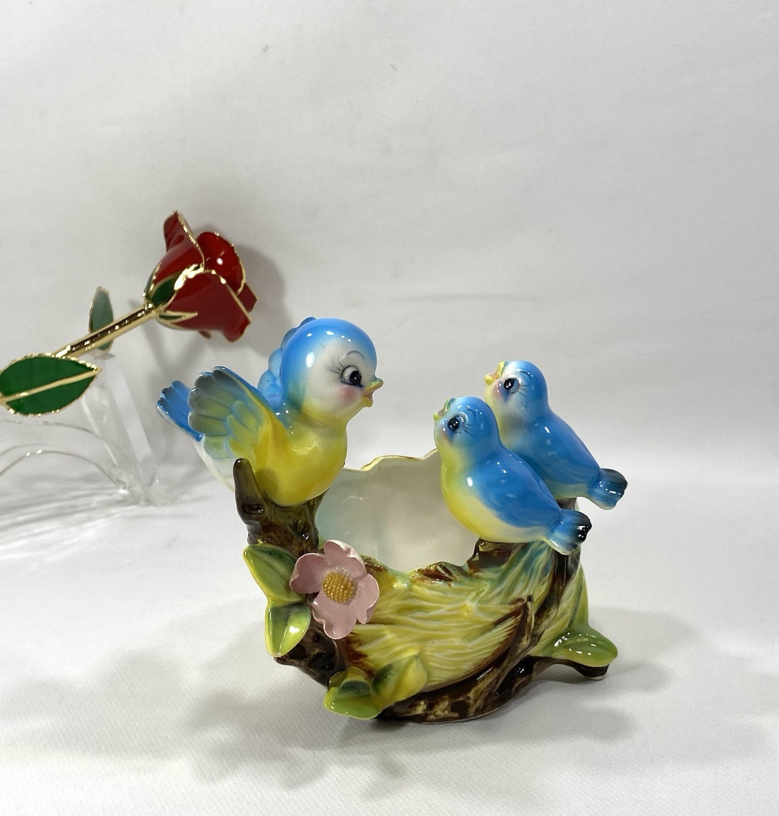 RARE Vintage Norcrest Japan Blue Birds Mama & Babies Nest Planter 5”x 5”x 4” EUC RARE Vintage Norcrest Japan Blue Birds Mama & Babies Nest Planter 5”x 5”x 4” EUC