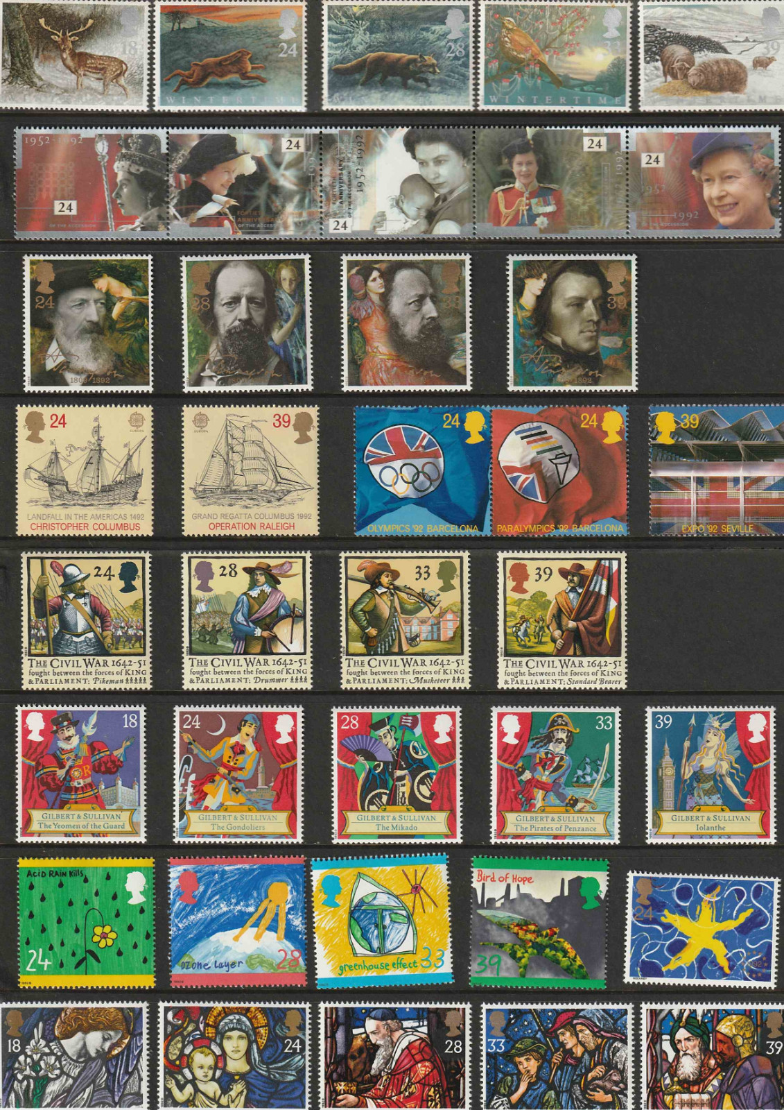 38 GREAT BRITAIN MNH STAMPS - 1992 38 GREAT BRITAIN MNH STAMPS - 1992