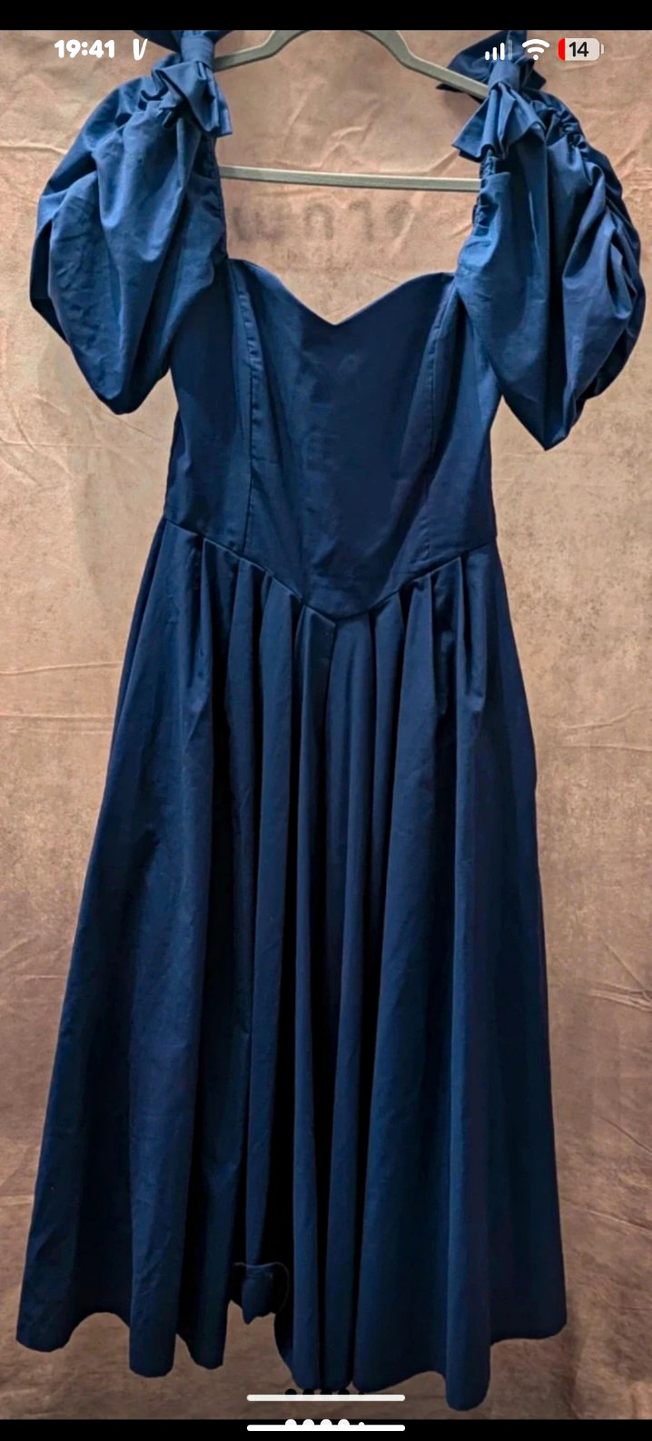 Laura Ashley Royal Blue 100% Cotton Fit & Flare Midi Sweetheart Puff Sleeve Bow