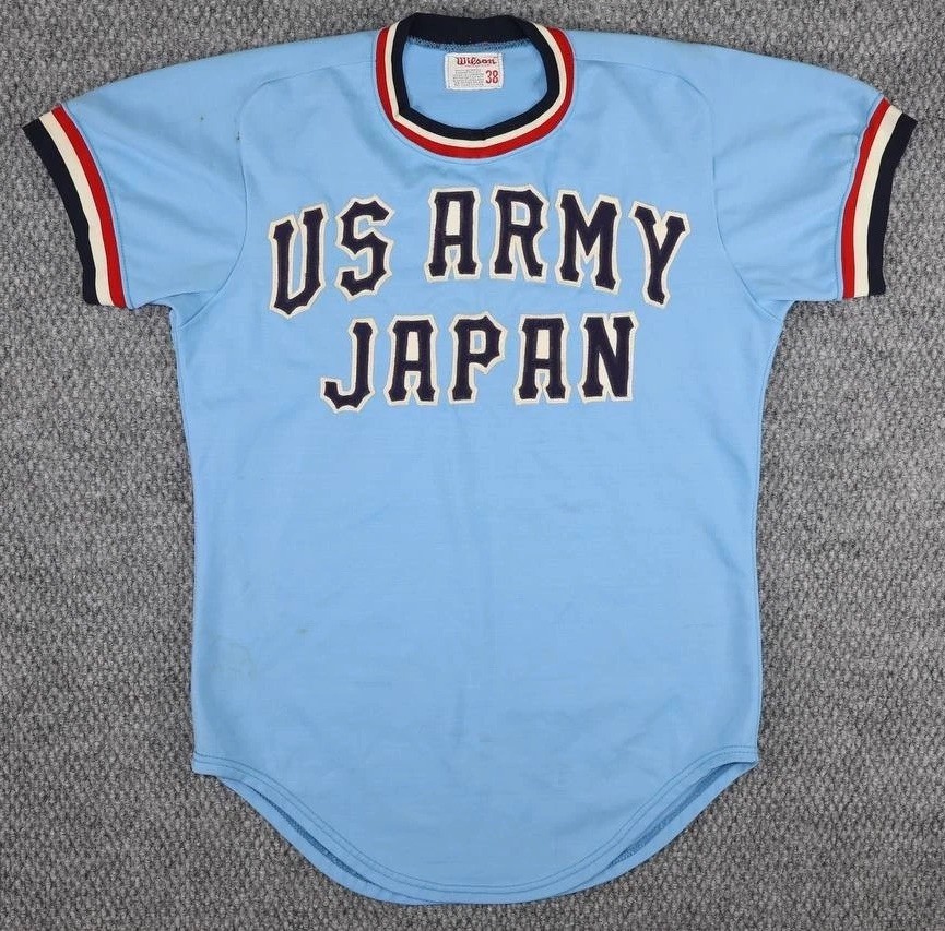 Vintage 1960s Wilson US Army Japan Baseball Jersey Chain Stitch Size 38 USA