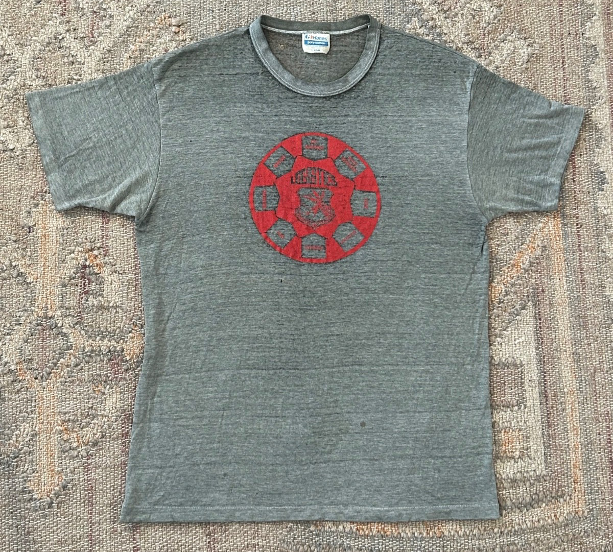 VTG 80s USAF Logistics Heather Grey Tee SZ Large Distressed Single Stitch Shirt
