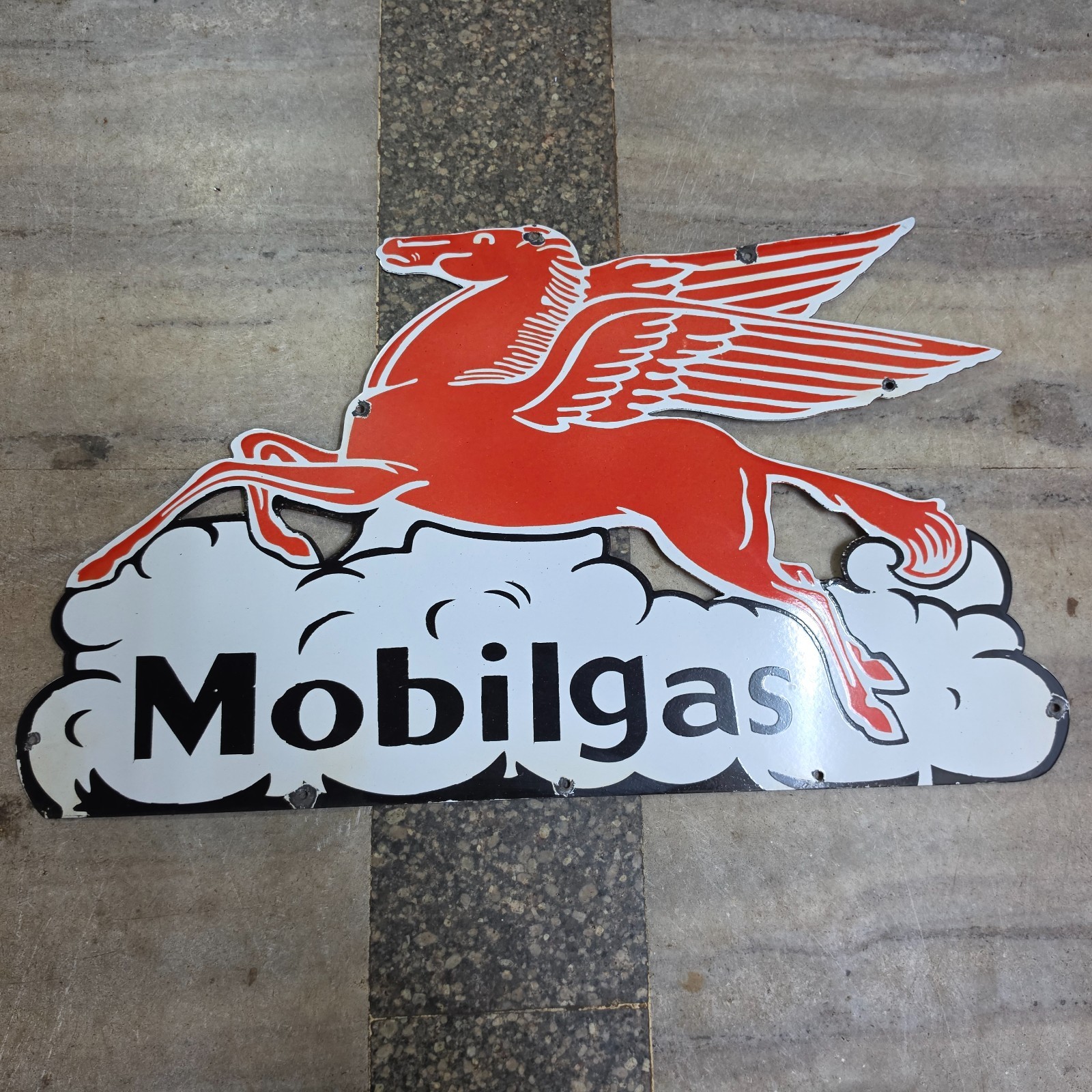 MOBILGAS PEGASUS PORCELAIN ENAMEL SIGN 30 X 17.5 INCHES