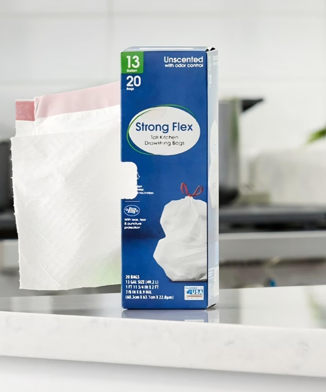 The Great Value Strong Flex Tall Kitchen Drawstring Bags, Unscented, 20 count The Great Value Strong Flex Tall Kitchen Drawstring Bags, Unscented, 20 count