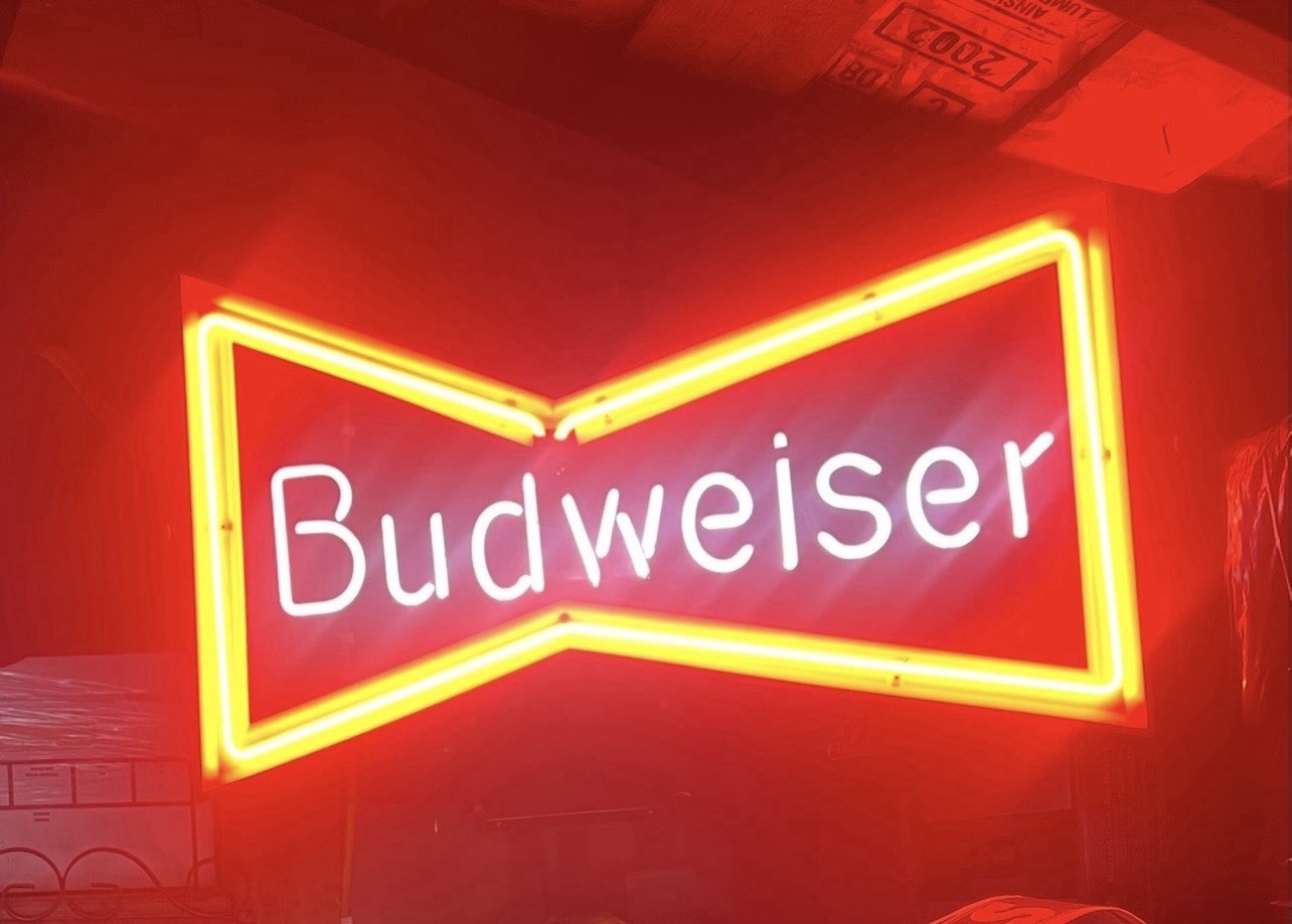 Vintage 1988 Budweiser Everbrite Bowtie Neon. Real Glass. Untouched. Original.