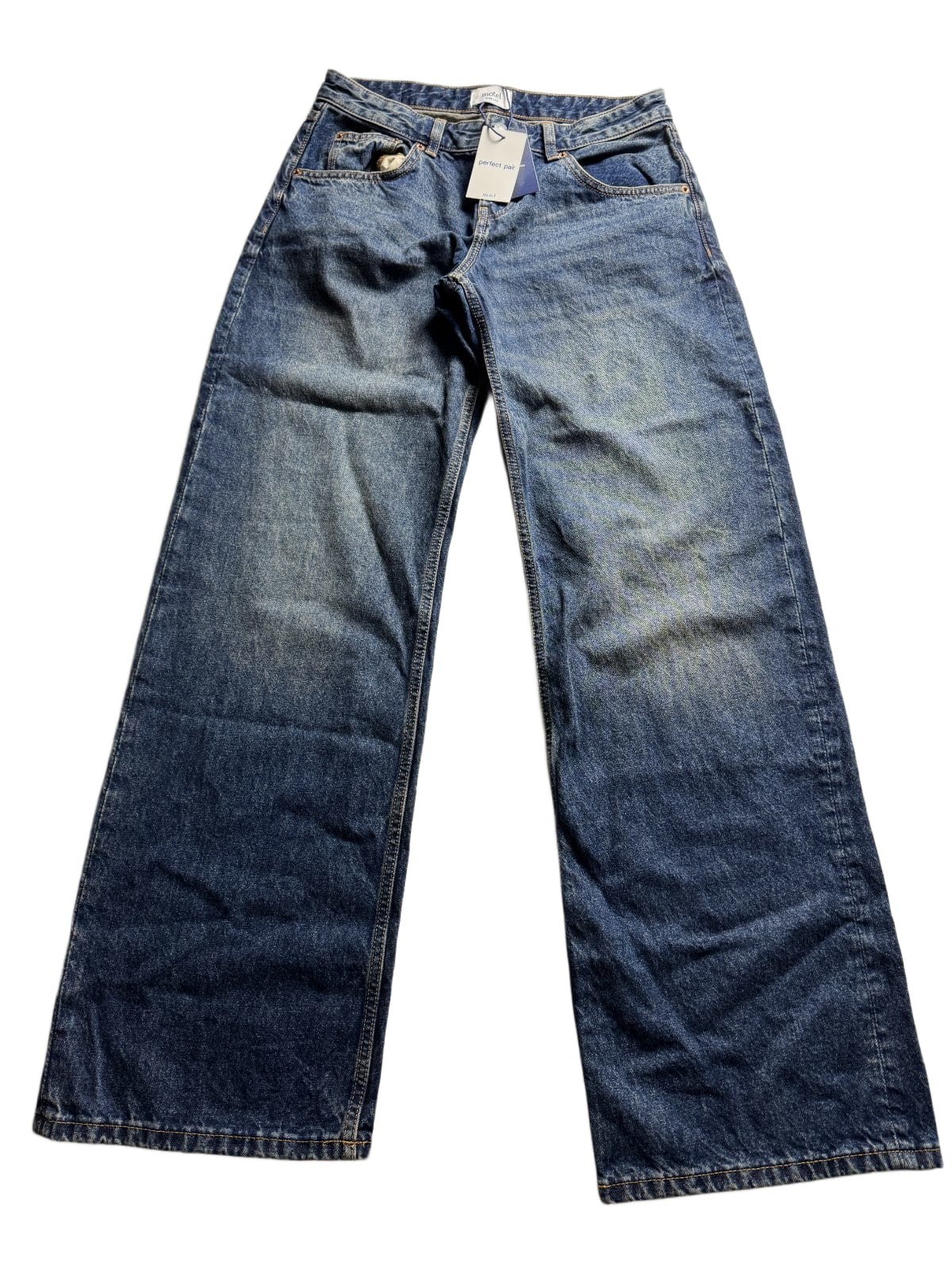 Motel Rocks Low Rise Parallel Jean Steel Blue W28 L34 Womens Wide Leg Denim NWT Motel Rocks Low Rise Parallel Jean Steel Blue W28 L34 Womens Wide Leg Denim NWT