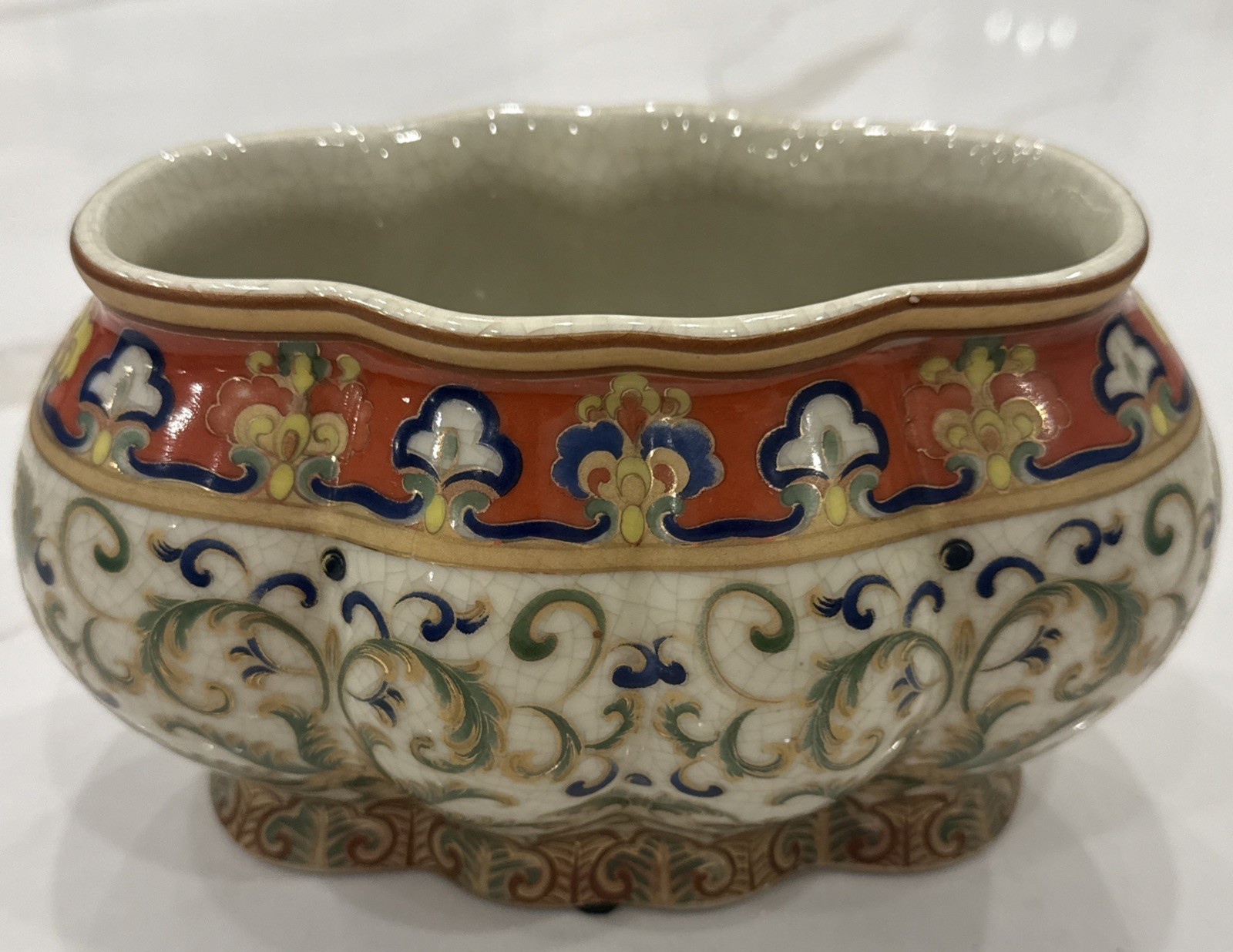 Amita~Chinese Export Porcelain Oval Flower Planter/ Pot/ Vase Antique RARE Amita~Chinese Export Porcelain Oval Flower Planter/ Pot/ Vase Antique RARE
