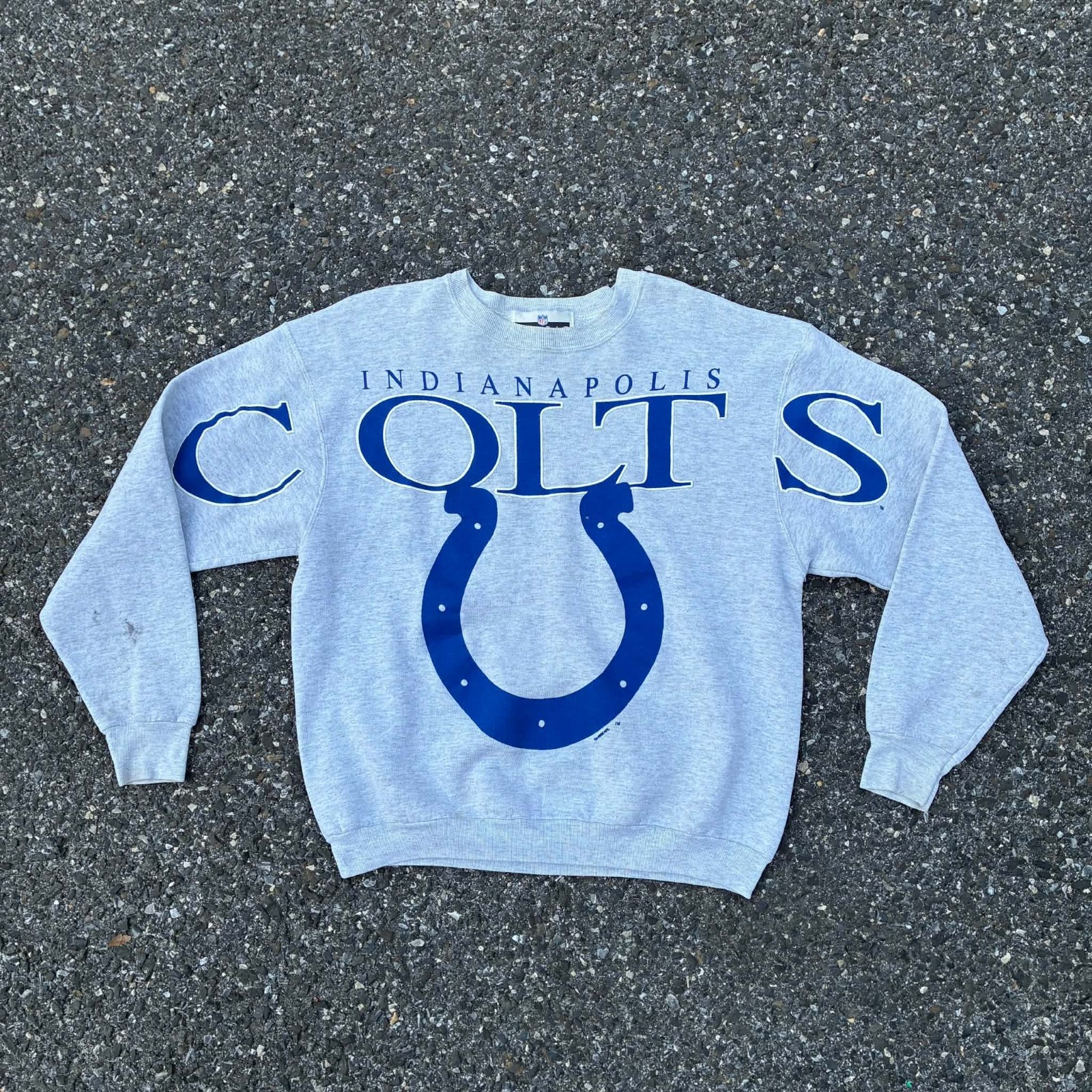 Vtg 1992 Indianapolis COLTS NFL Puff Print AOP Crewneck Spirit Sweatshirt LARGE Vtg 1992 Indianapolis COLTS NFL Puff Print AOP Crewneck Spirit Sweatshirt LARGE