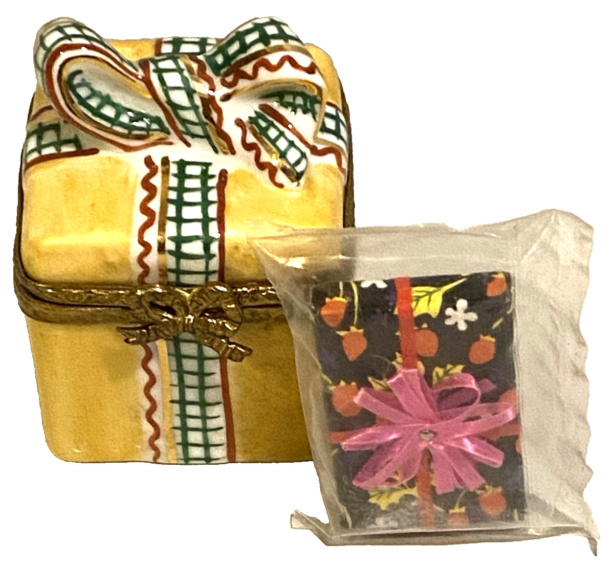 LIMOGES France PEINT MAIN Hinged Box-RIBBON & Bow-PRESENT w/GIFT TRINKET-BEAUTY