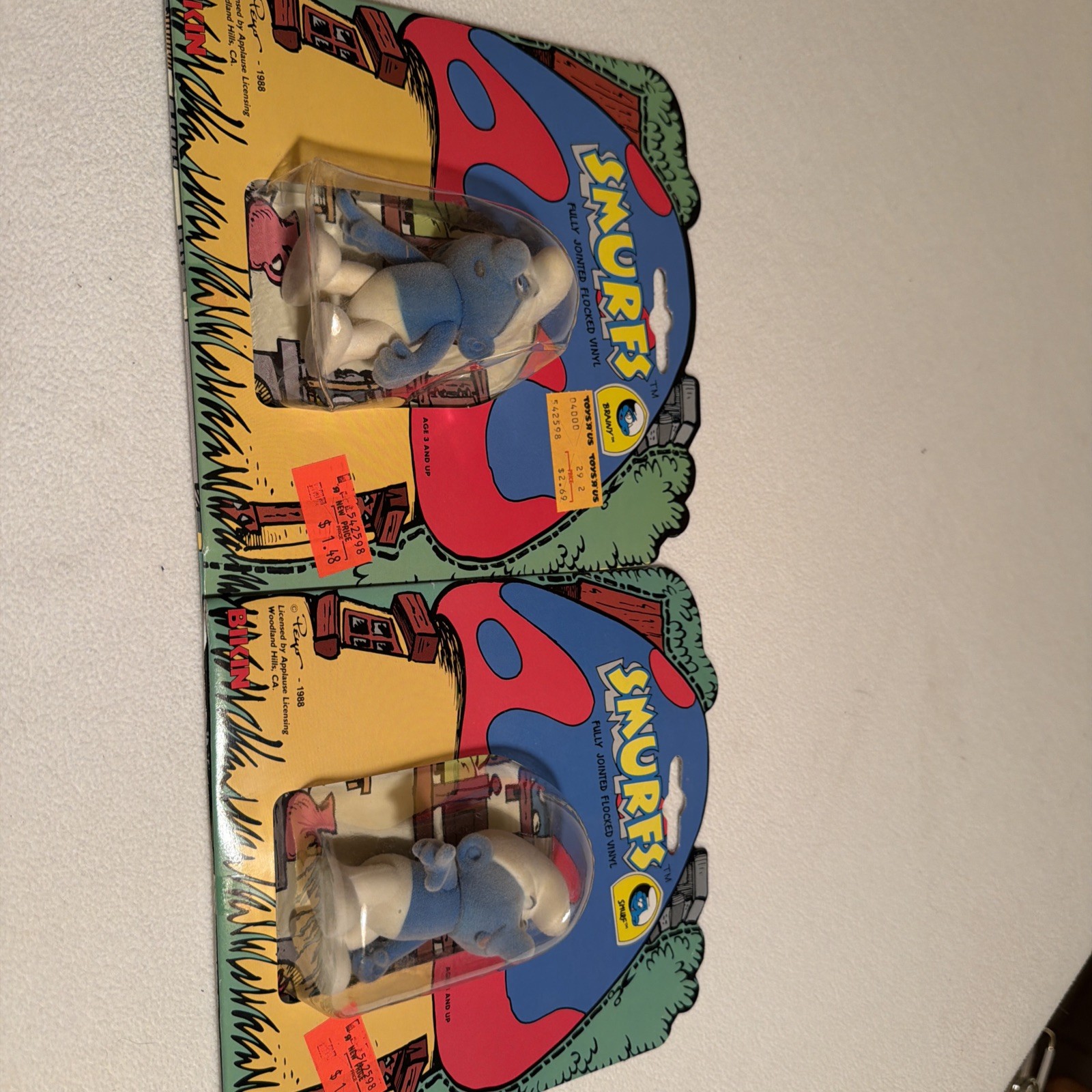 Vintage 1988 Smurfs Flocked Figures Lot Brainy Smurf & Hefty Smurf Sealed/NEW