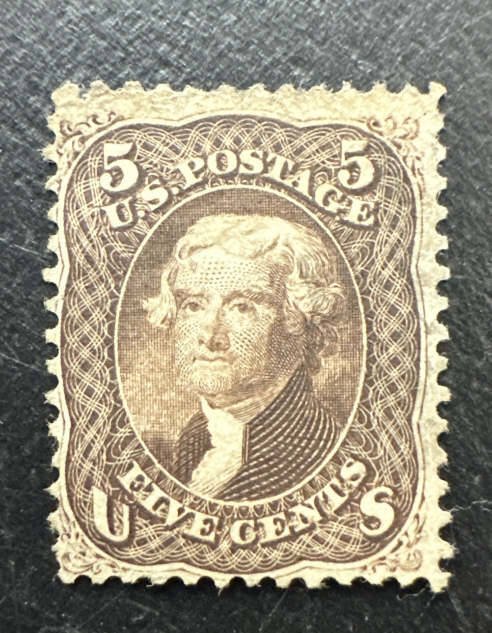 US Scott#76 1863 5c Thomas Jefferson, Brown, perf 12 US Scott#76 1863 5c Thomas Jefferson, Brown, perf 12