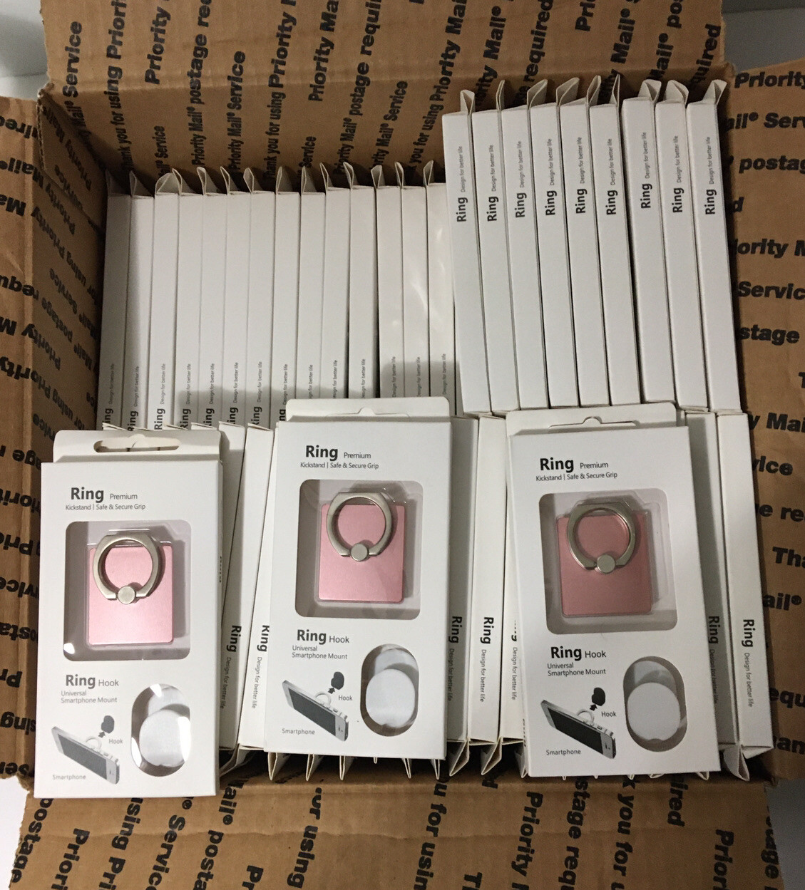 80pcs Lot Rose Gold  Universal Rotating Finger Ring with white hook Wholesale