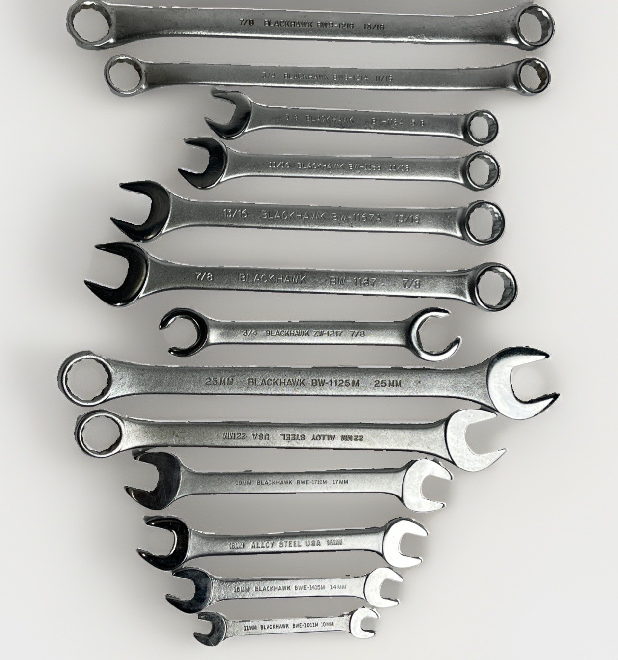 13pc Lot Blackhawk USA Wrenches SAE Metric Assortment 10mm-25mm 5/8-7/8 NOS