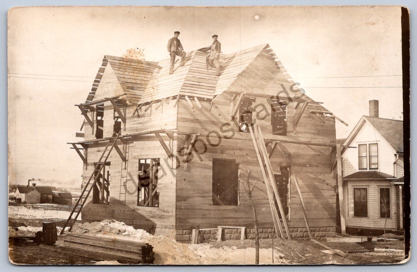 K50/ Interesting RPPC Postcard c1910 Americana House Construction Men 24 K50/ Interesting RPPC Postcard c1910 Americana House Construction Men 24