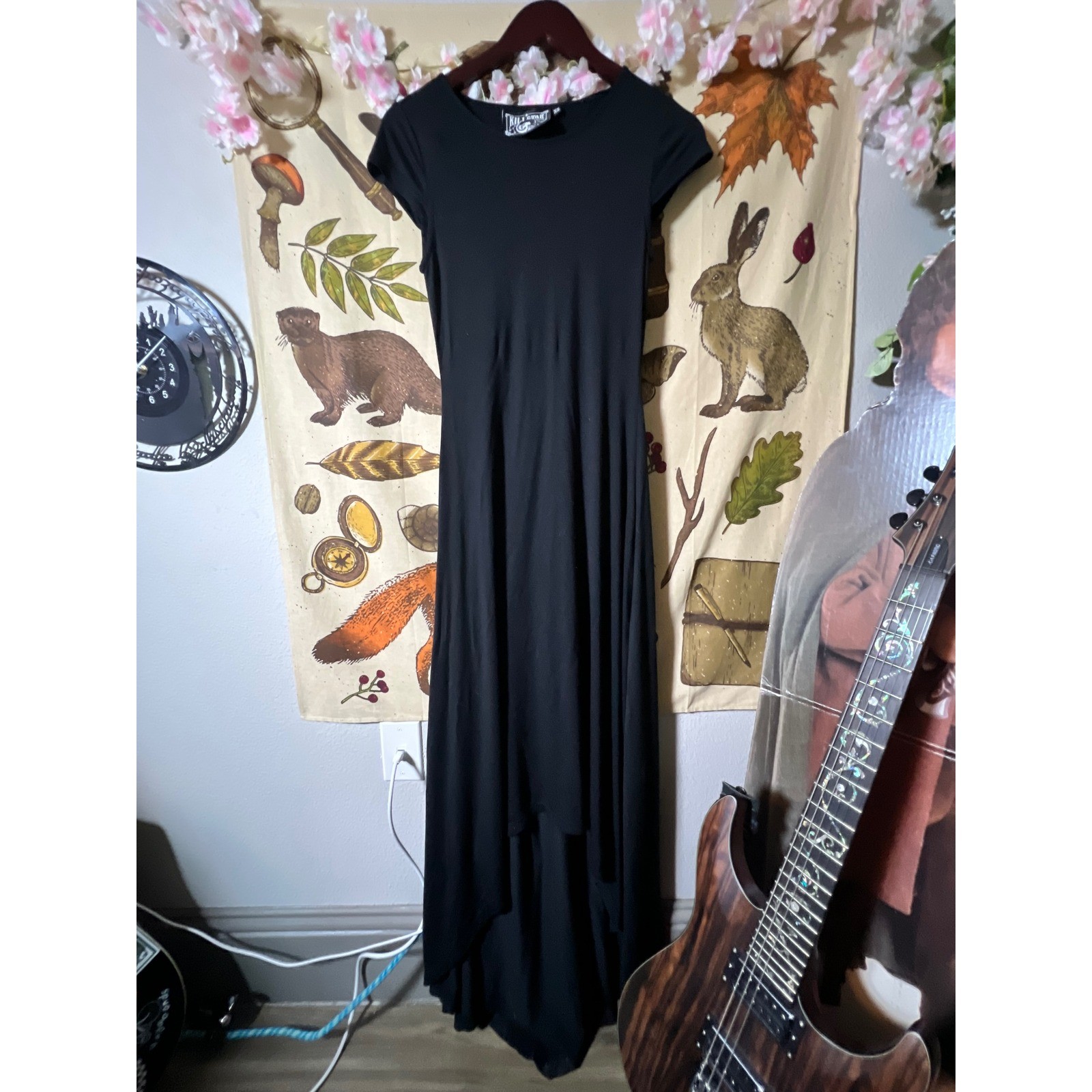 Killstar Maxi Dress Womens S Black Cap Sleeve Rayon Stretch Gown Killstar Maxi Dress Womens S Black Cap Sleeve Rayon Stretch Gown