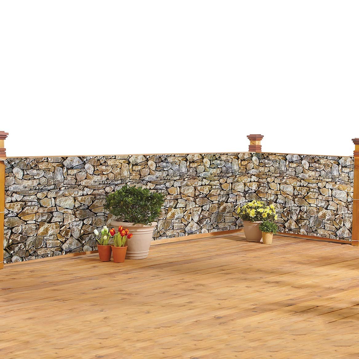 Collections Etc Realistic Faux Stone Privacy Fence Cover-Rope & Metal Eyelets In