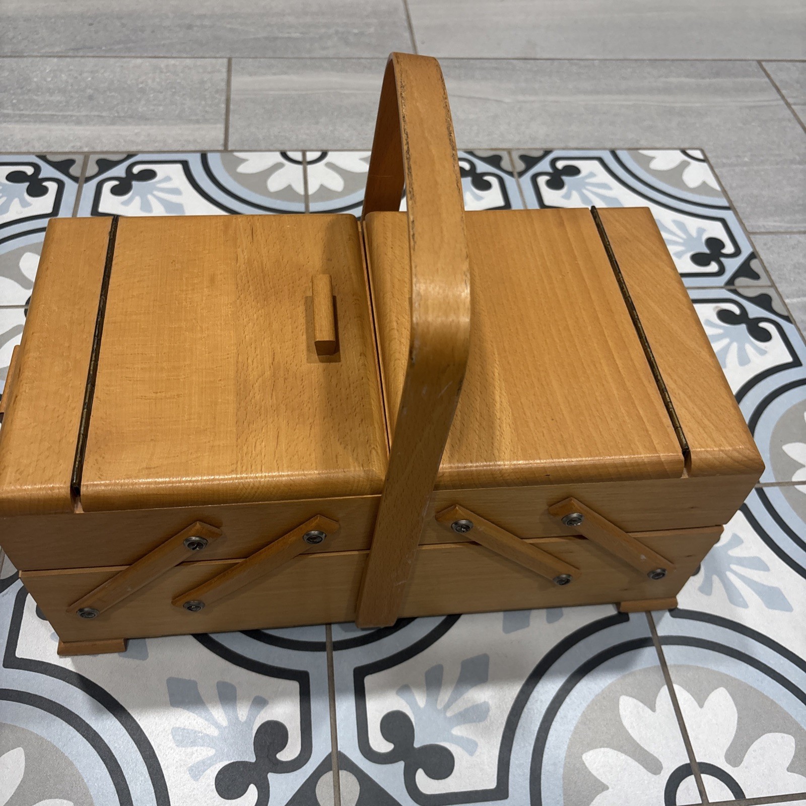 Vintage STROMMEN Bruk Hamar Norway MCM Small Wooden Accordion Sewing Box Vintage STROMMEN Bruk Hamar Norway MCM Small Wooden Accordion Sewing Box
