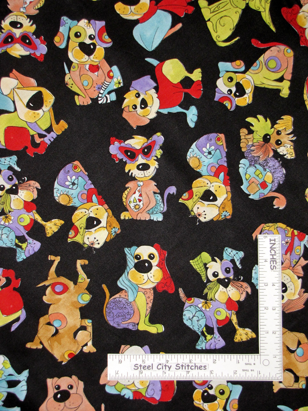 Loralie Joy Dog Dogs Black Fabric 2 Pc Lot (each 18\