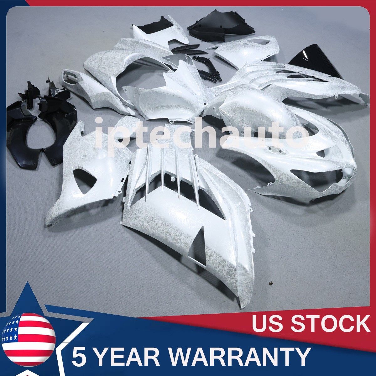 White Ice Cracked Forged Carbon Fiber Fairings For Kawasaki Ninja ZX14 R 2012-24
