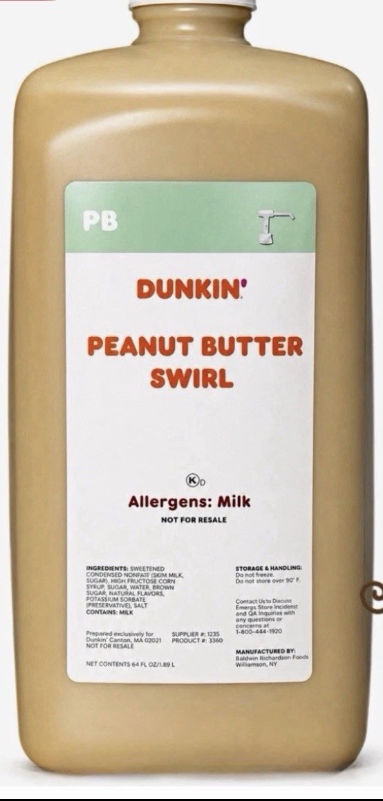 Dunkin Peanut Butter Swirl 64oz With New Pump Exp 11/2026 Dunkin Peanut Butter Swirl 64oz With New Pump Exp 11/2026