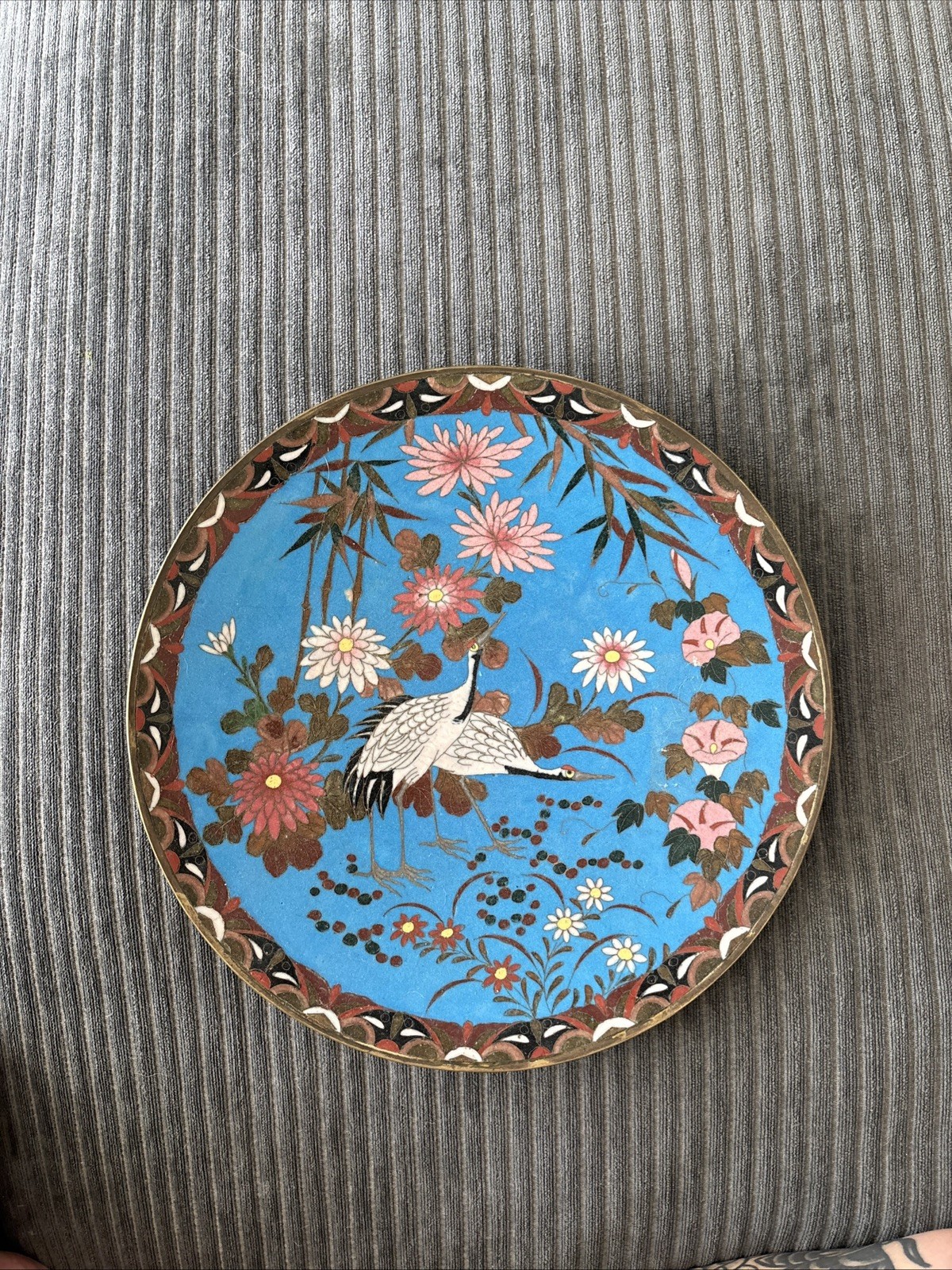 Japanese Antique Cloissonne Plate/Charger, an Original item, beautiful Japanese Antique Cloissonne Plate/Charger, an Original item, beautiful