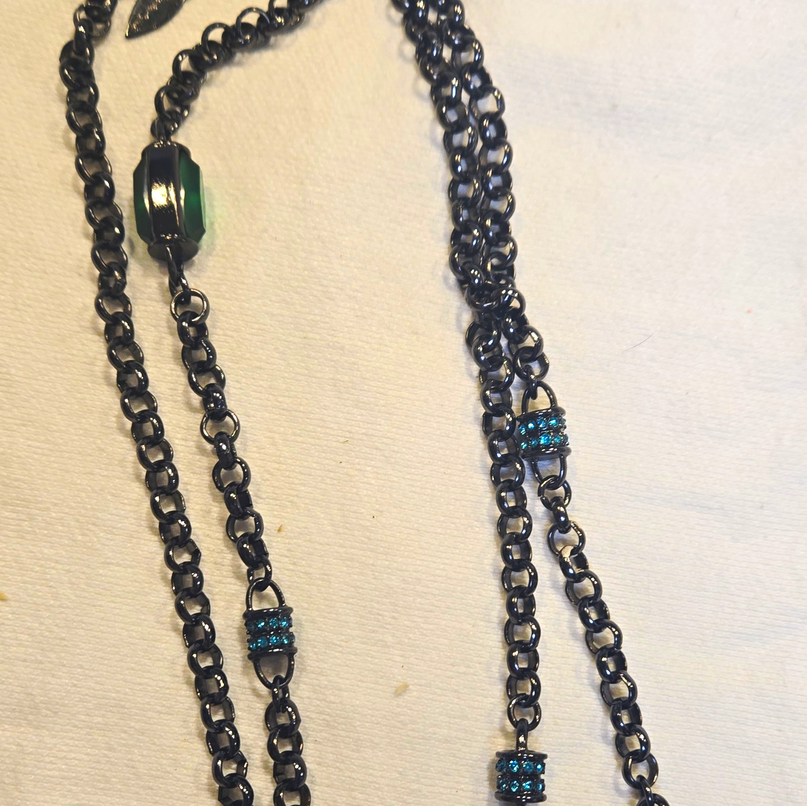 Coldwater Creek Black Cable Chain Necklace Blue Crystal Pavé Station