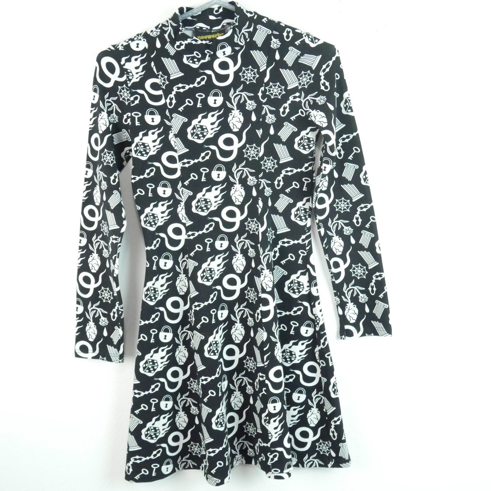 Nooworks Small Tonya Dress While Odin Sleeps Print Rockabilly Skater Mini Punk Nooworks Small Tonya Dress While Odin Sleeps Print Rockabilly Skater Mini Punk