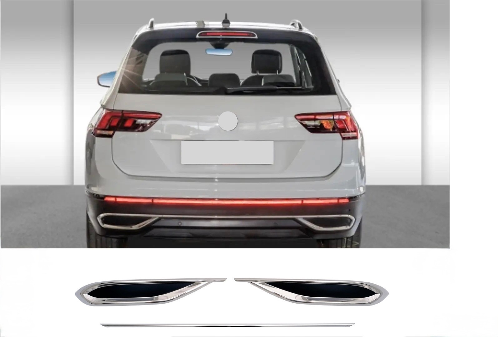 Exhaust Diffuser Chrome Rear Trim For Tiguan 2020-2024 3 Pcs Exhaust Diffuser Chrome Rear Trim For Tiguan 2020-2024 3 Pcs