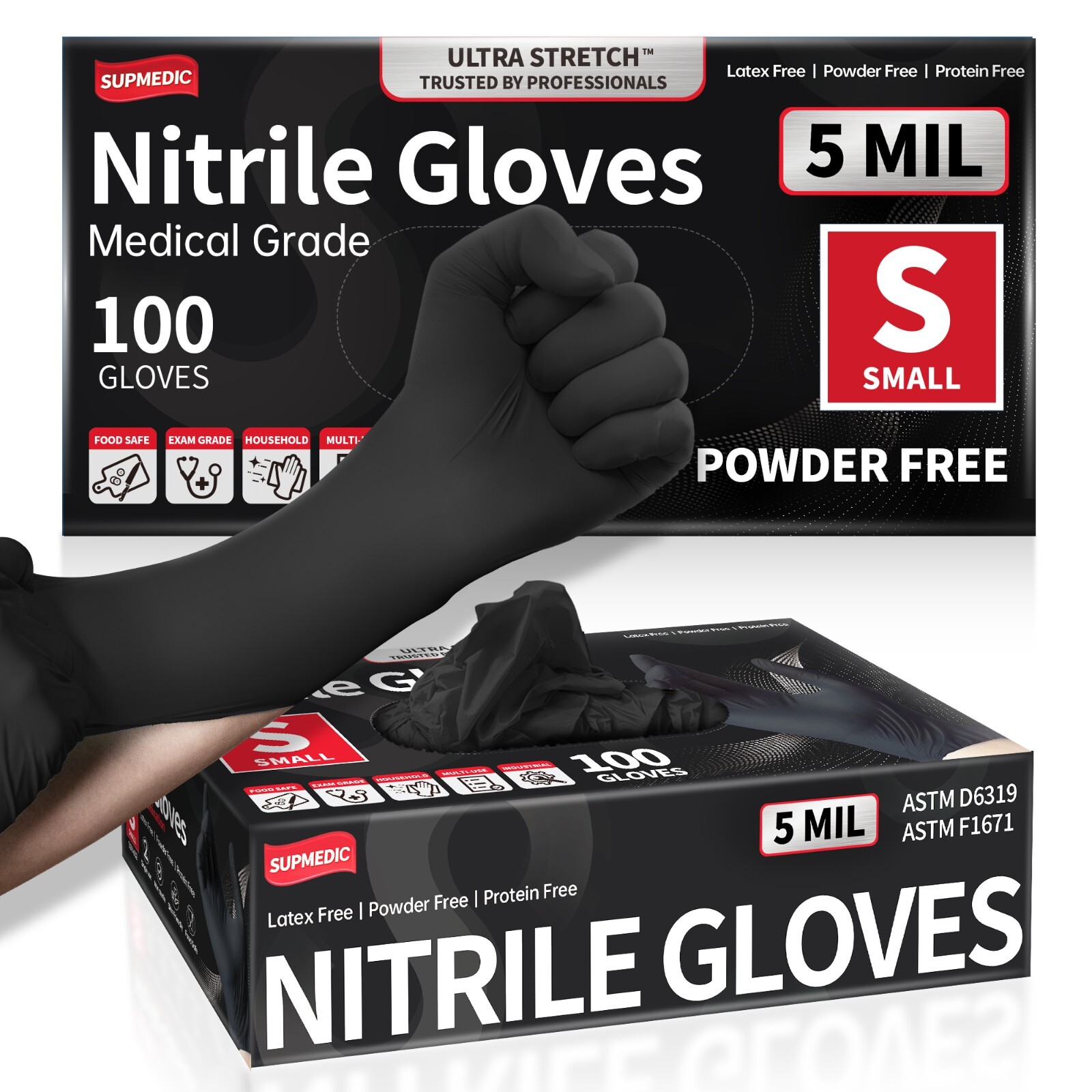 Disposable Nitrile Exam Gloves, 5 Mil Black, Powder-Free Heavy Duty Clean Glove Disposable Nitrile Exam Gloves, 5 Mil Black, Powder-Free Heavy Duty Clean Glove