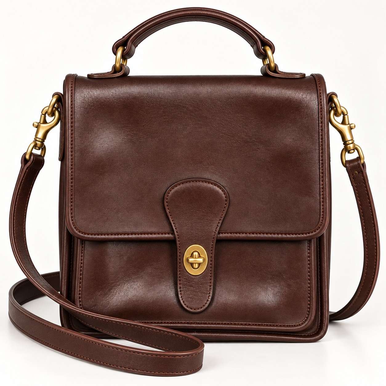 Vintage Coach Station Bag 5130 Mahogany Leather Crossbody USA 9x9.5x2 Brass