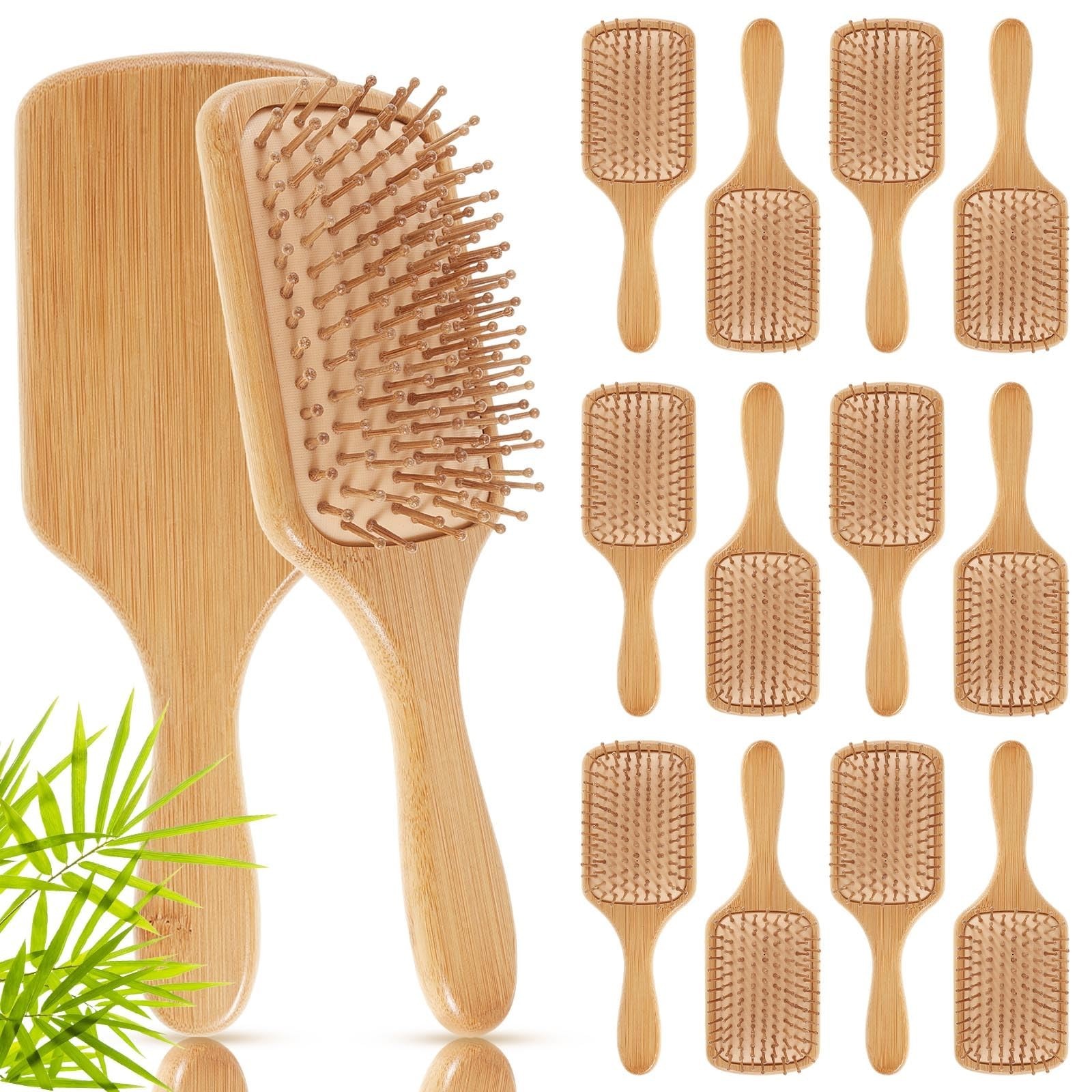 Tessco for you 12 Pcs Bamboo Hair Brushes Bulk Blank Wooden Paddle Brush Natural